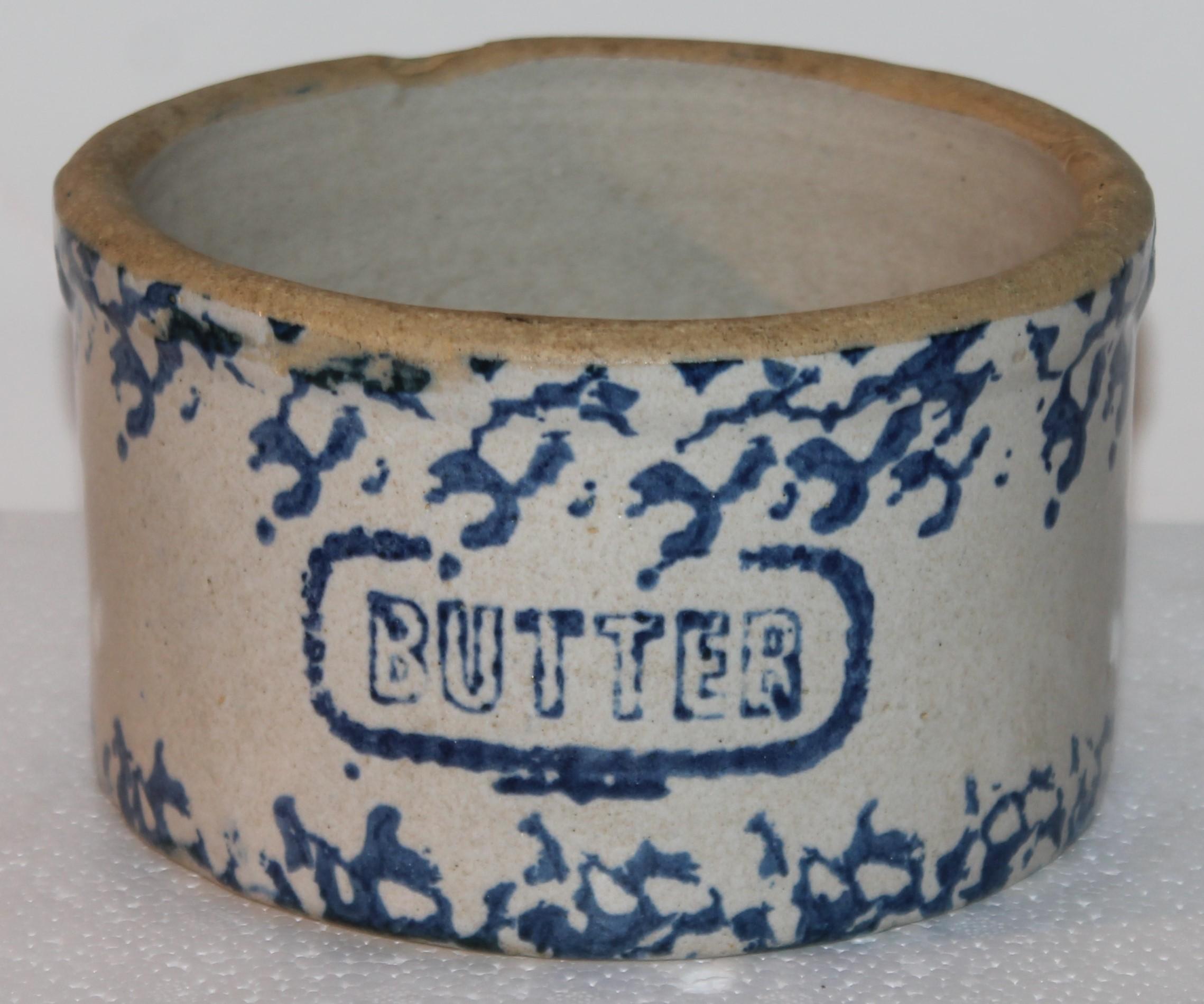 19Thc Blue & White Sponge Ware Pottery Butter Crocks, 4 For Sale 4