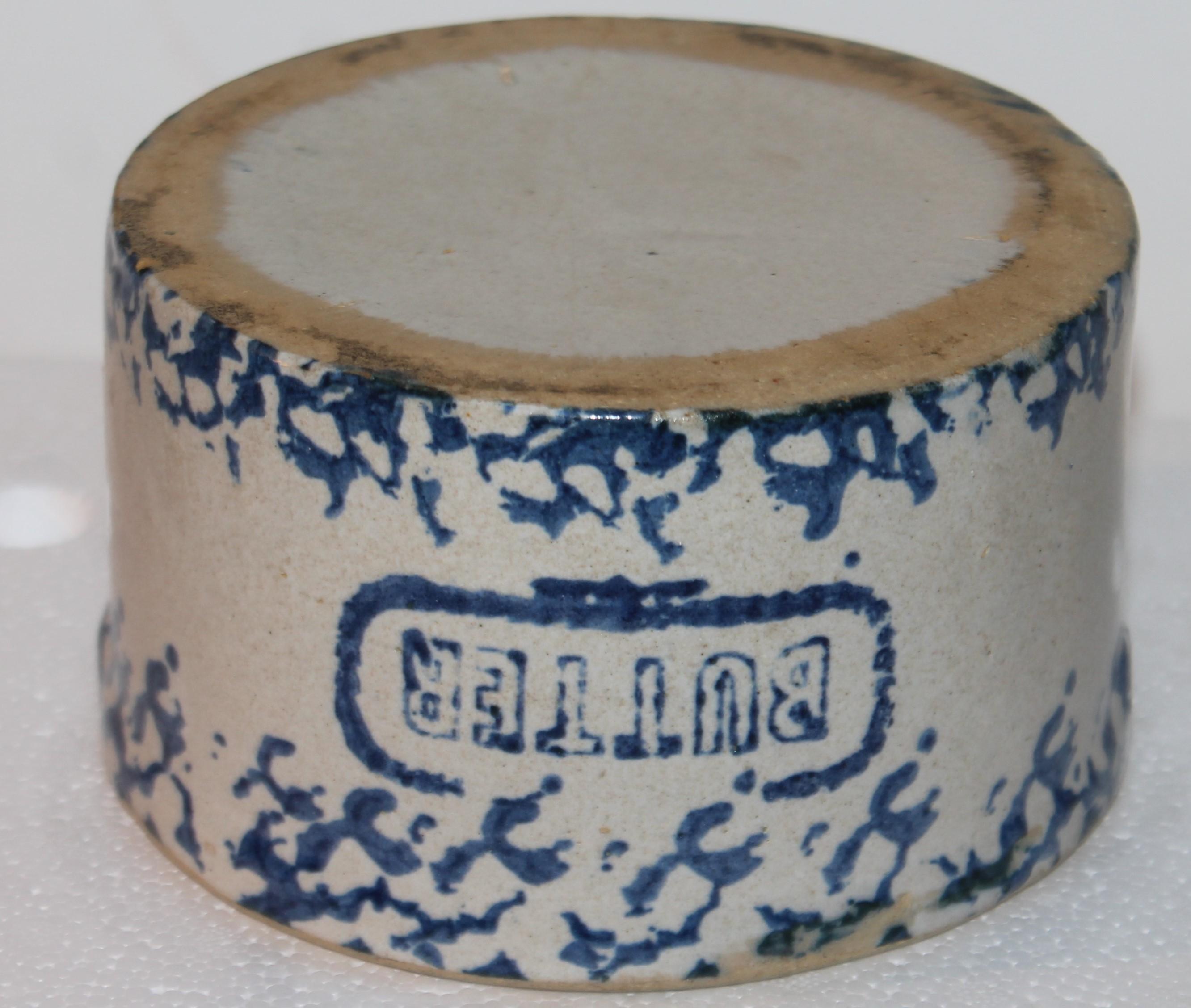 19Thc Blue & White Sponge Ware Pottery Butter Crocks, 4 For Sale 6