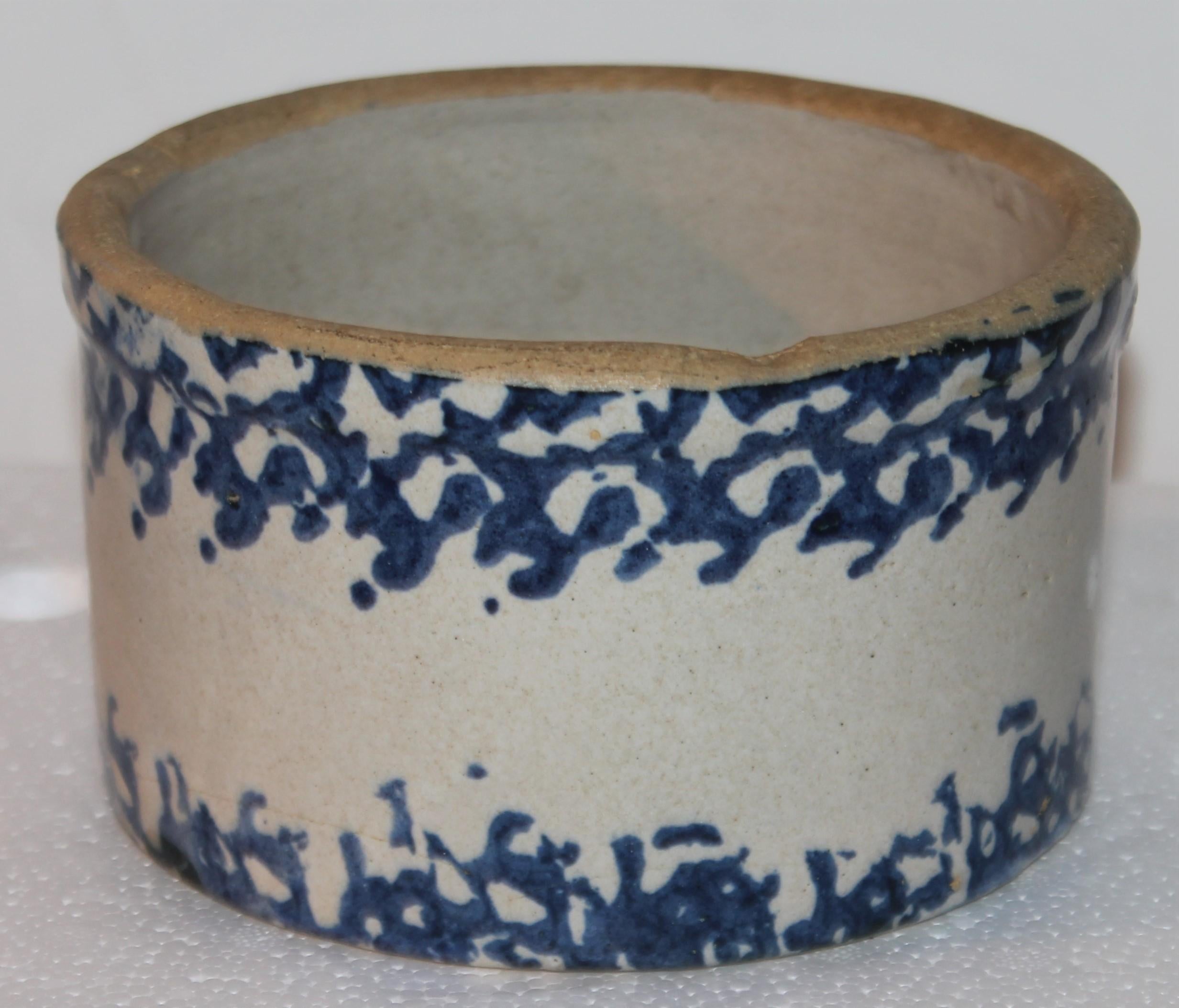19Thc Blue & White Sponge Ware Pottery Butter Crocks, 4 For Sale 7