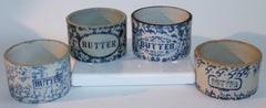19Thc Blue & White Sponge Ware Pottery Butter Crocks, 4