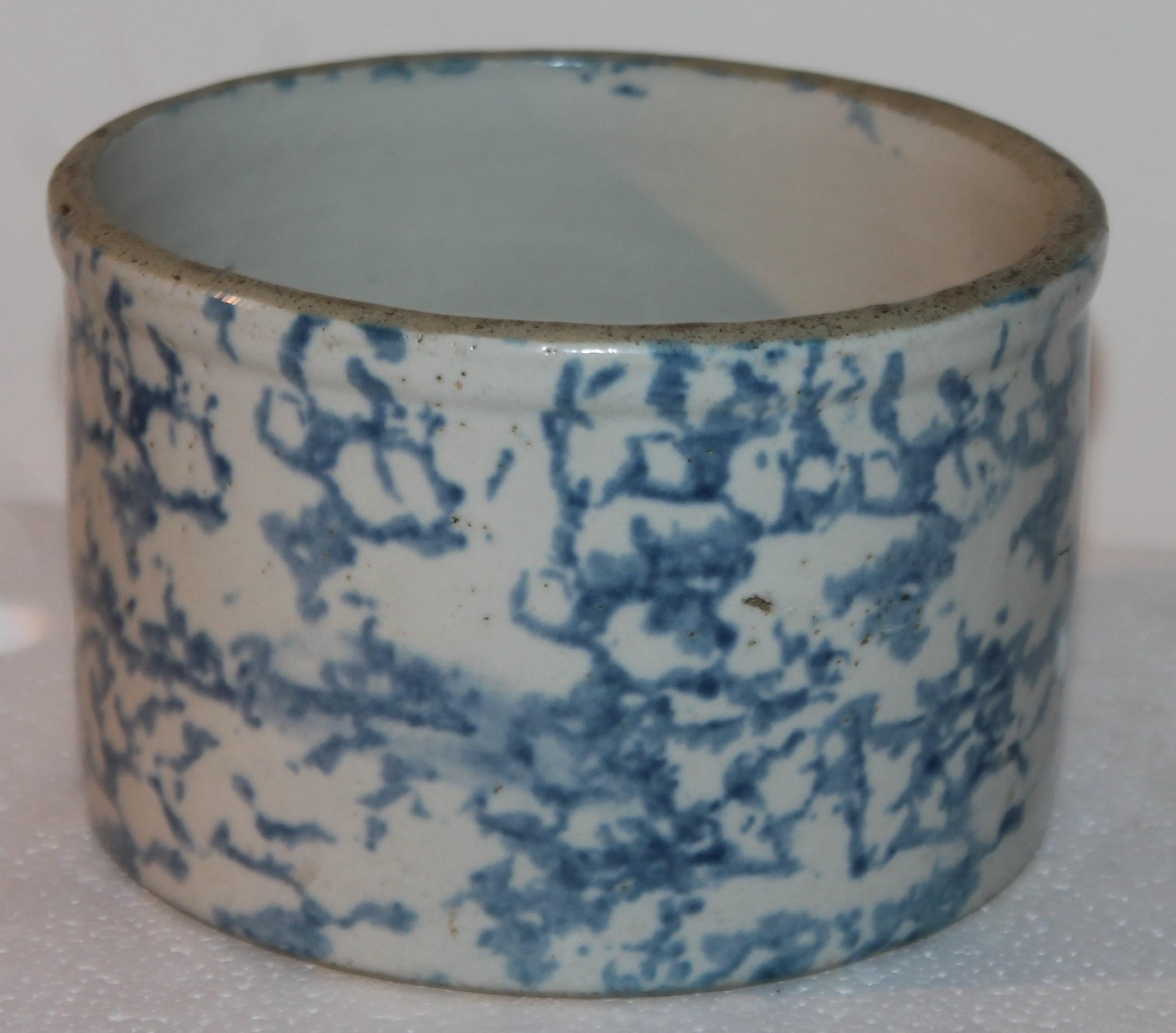 19Thc Blue & White Sponge Ware Pottery Butter Crocks, 4 For Sale 1