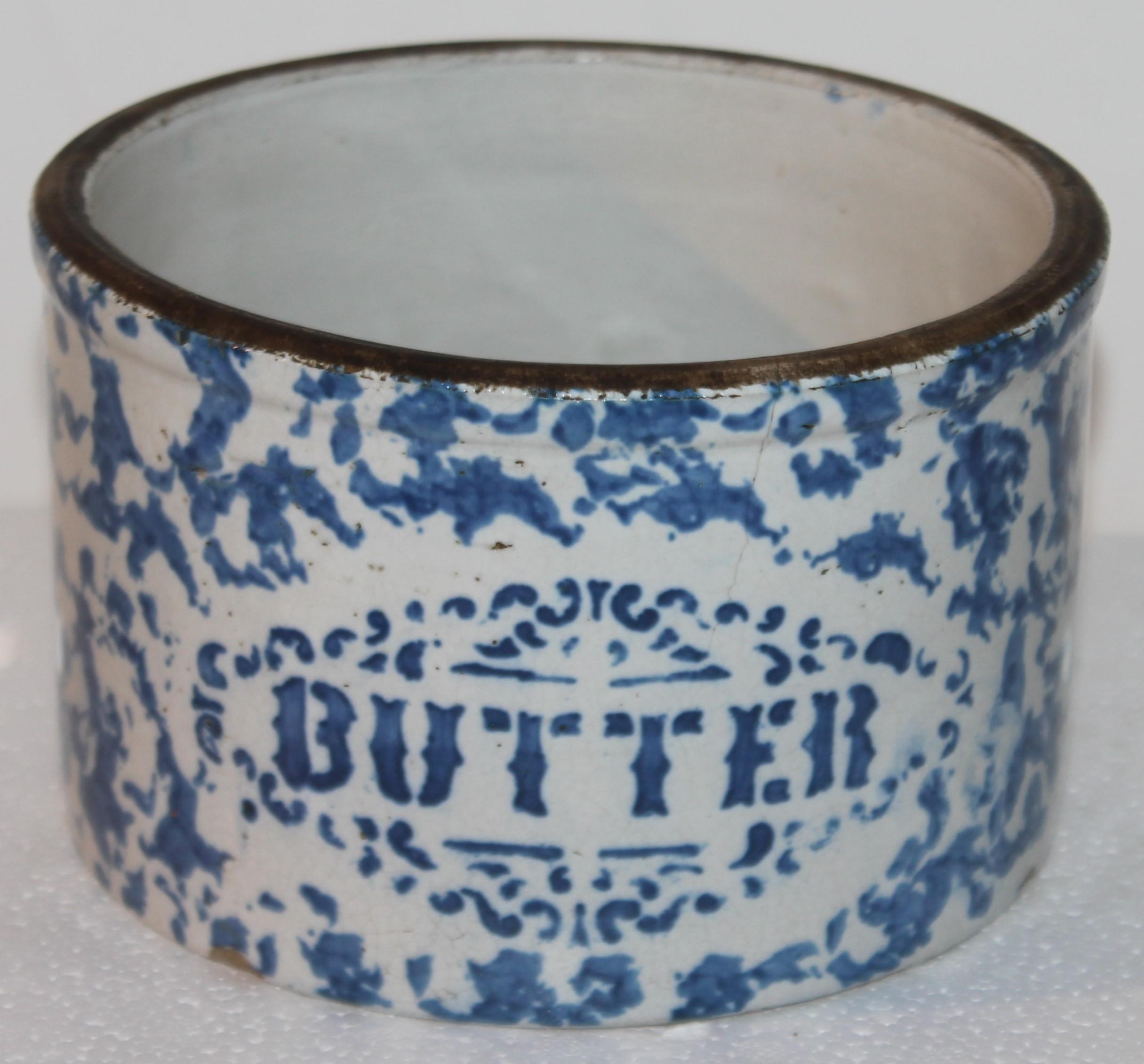 19Thc Blue & White Sponge Ware Pottery Butter Crocks, 4 For Sale 2