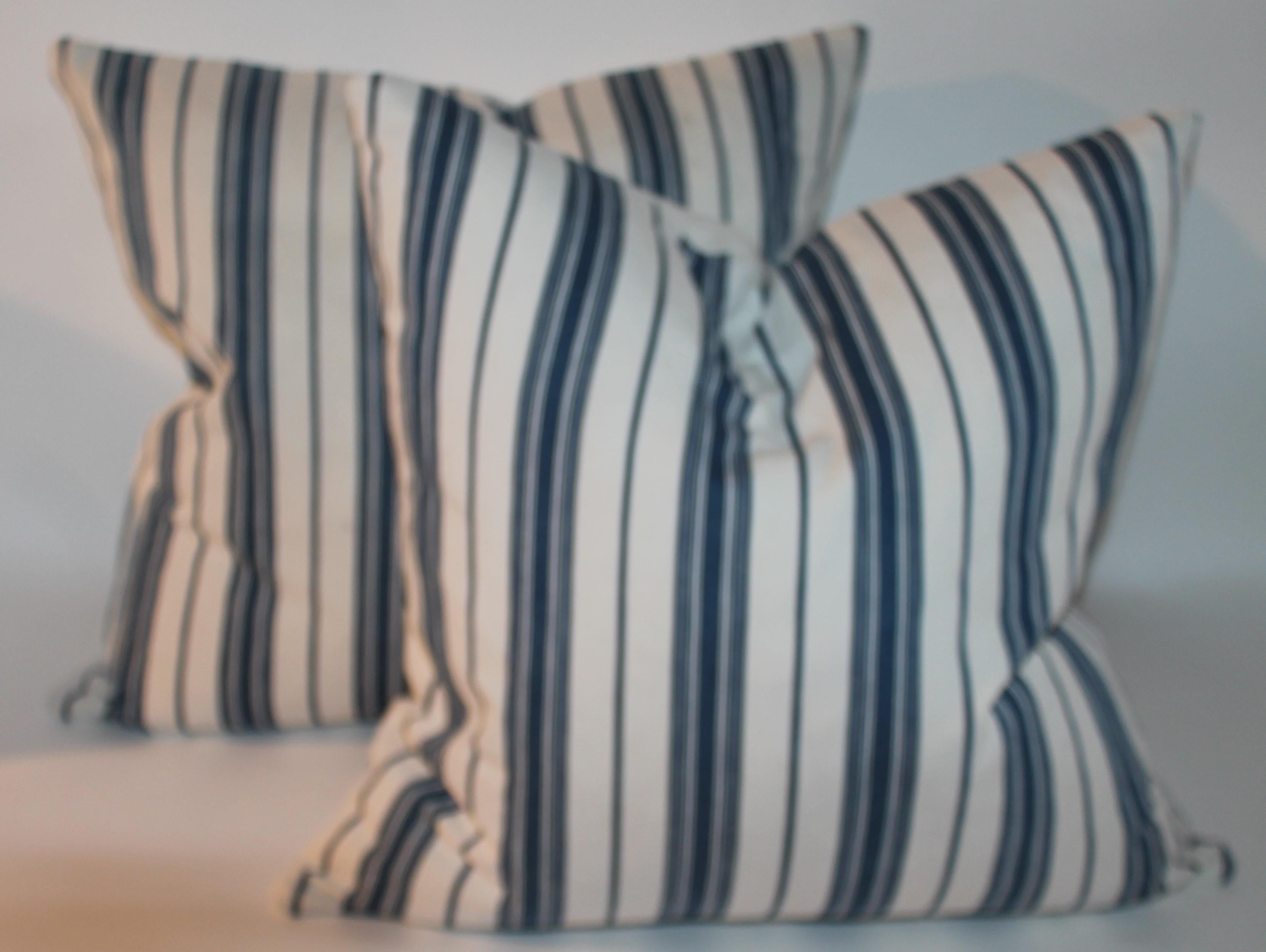 Adirondack 19Thc Blue & White Ticking Pillows, Pair For Sale