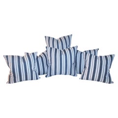 19Thc Blue & White Ticking Pillows, Pair