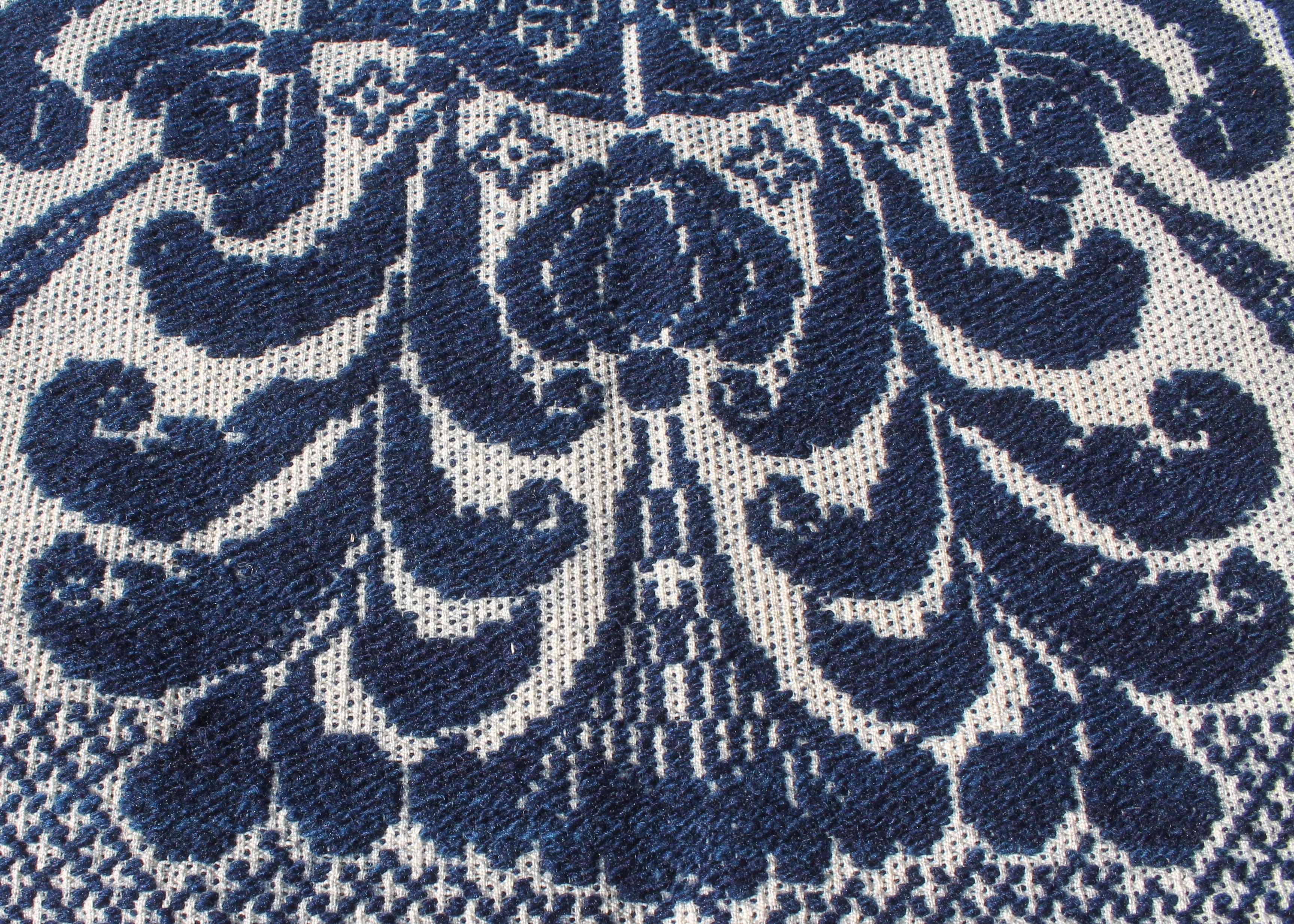 American Classical 19Thc Blue & White Woven Jacquard Coverlet From Pennsylvania For Sale