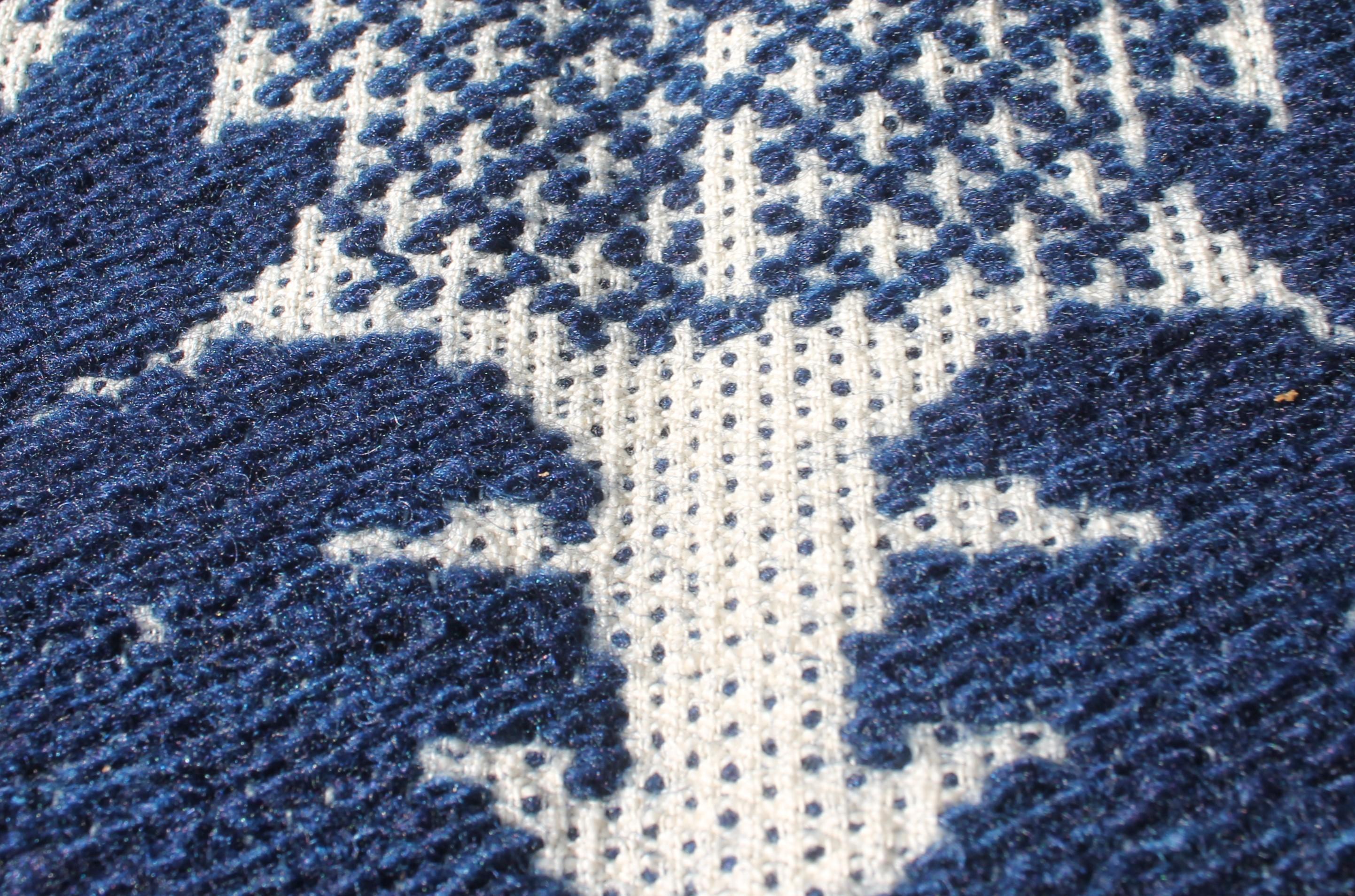 Hand-Crafted 19Thc Blue & White Woven Jacquard Coverlet From Pennsylvania For Sale