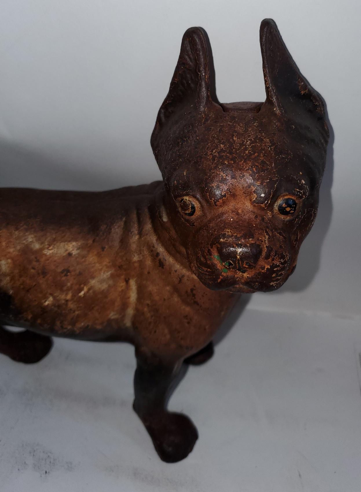 19th century original painted cast iron Boston Terrier dog door stop. The condition is very good.