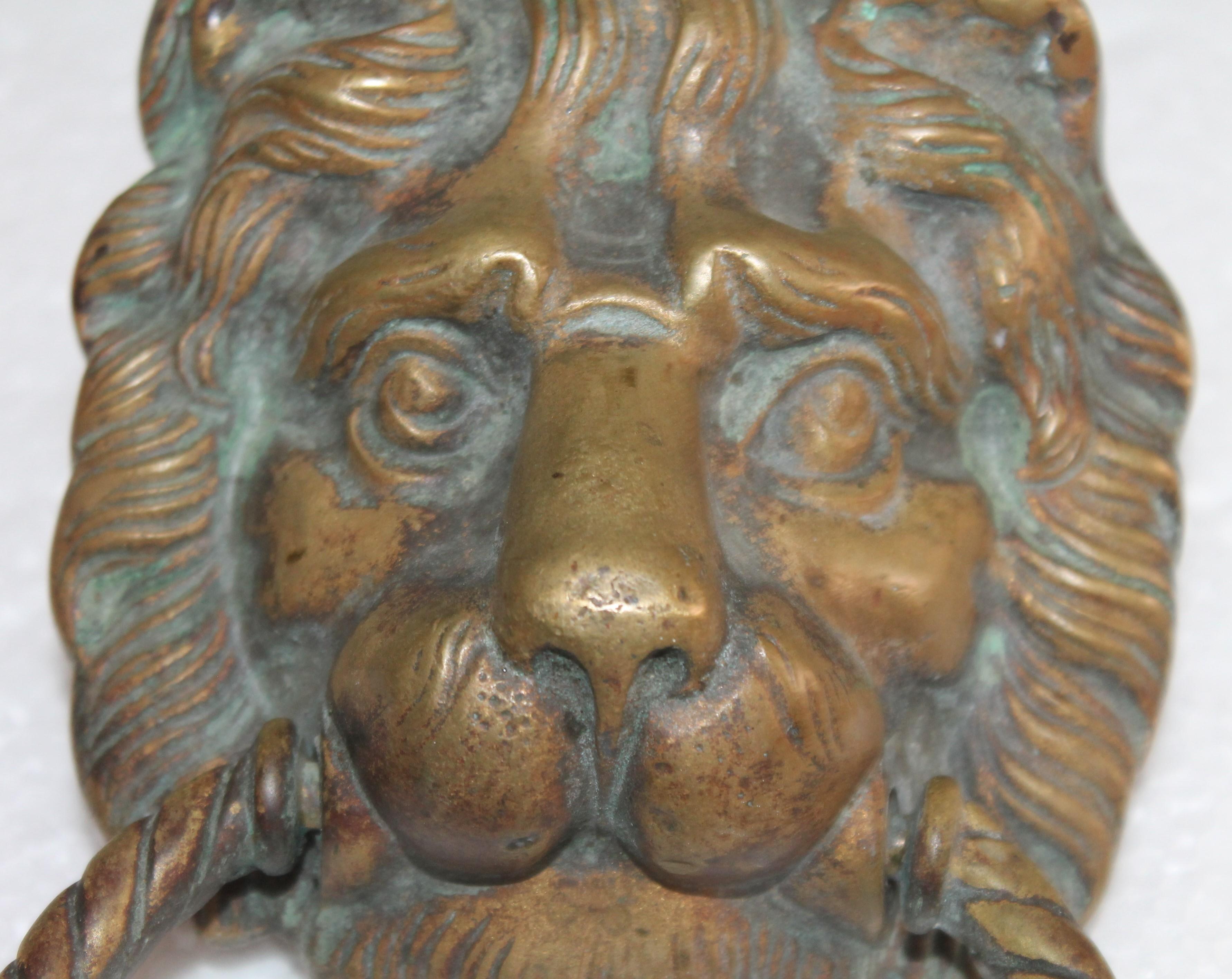 American Classical 19th Century Brass Lion Head Door Knocker
