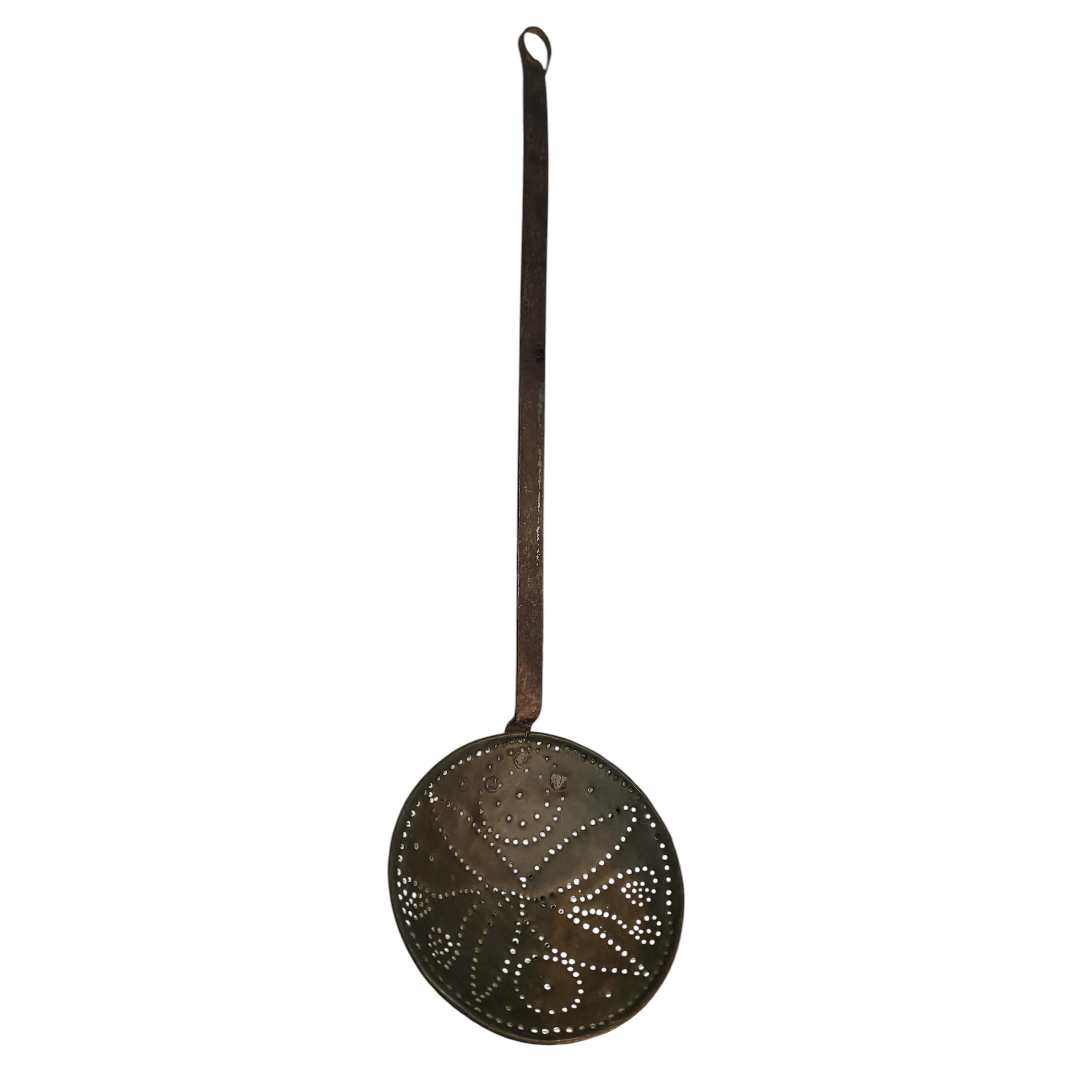 19thc Brass Skimming Ladle or Chest Nut Roaster