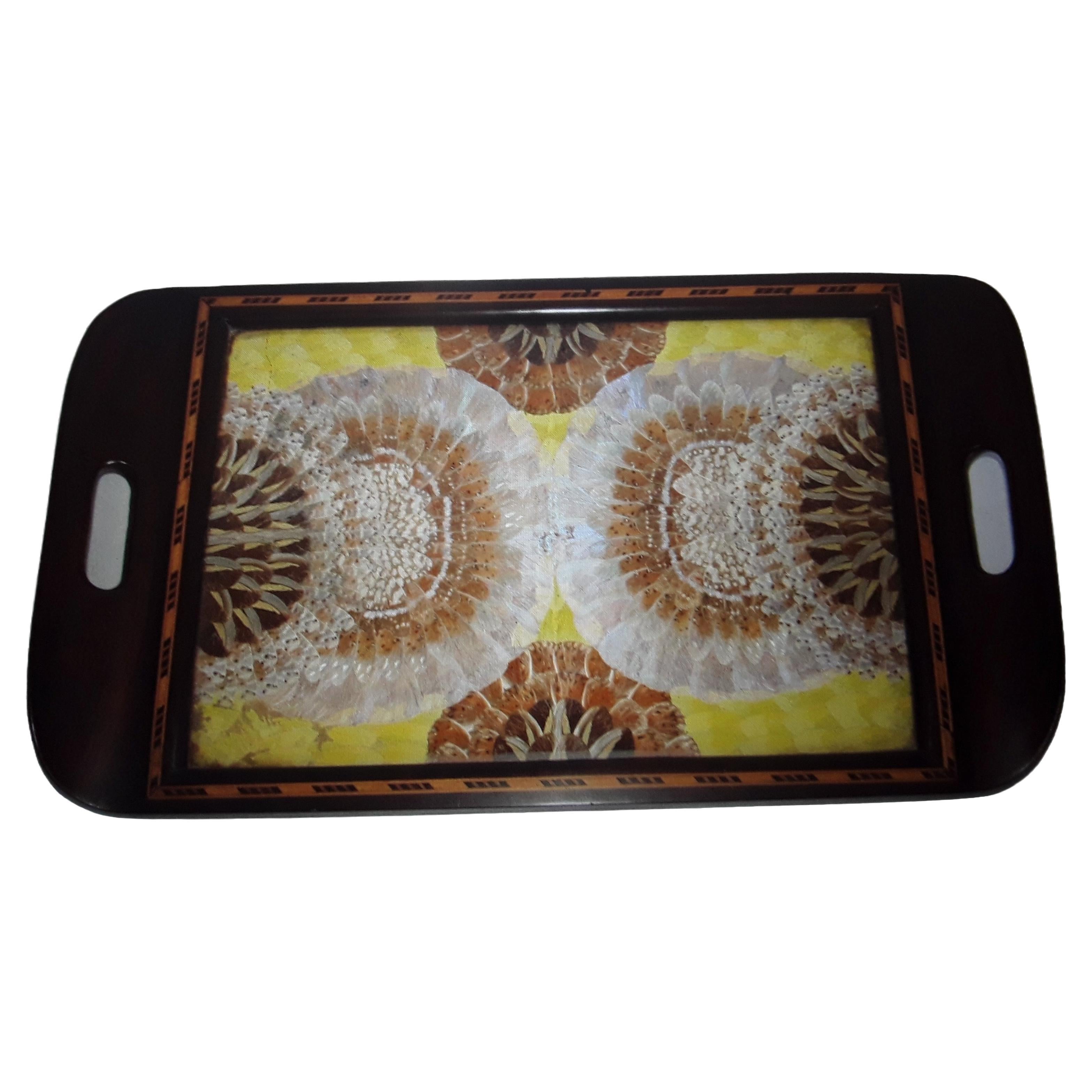19thc Brazilian Rio Art Nouveau Signed Butterfly Wing Art- Serving Tray - Signed For Sale