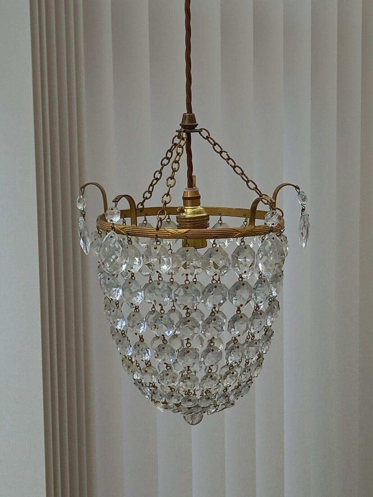 English 19thc British Empire Bronze with Cut Crystal Lantern style Pendant/ Chandelier For Sale