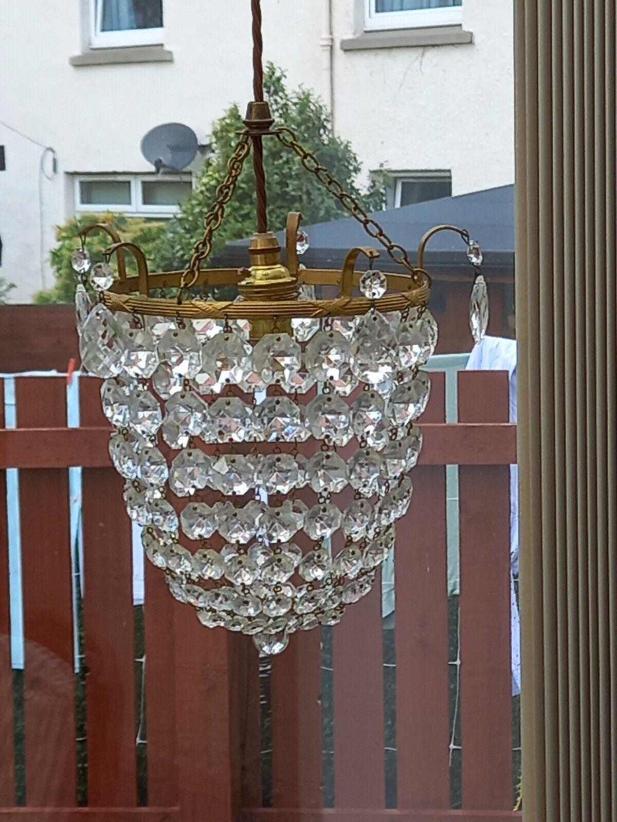 19thc British Empire Bronze with Cut Crystal Lantern style Pendant/ Chandelier In Good Condition For Sale In Opa Locka, FL