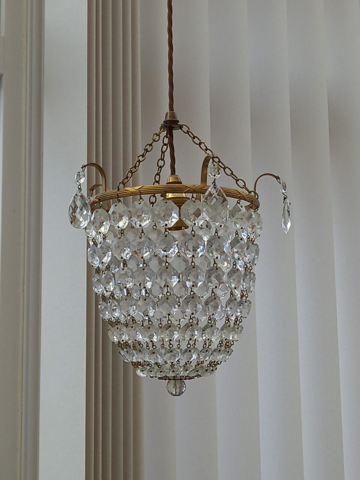 19thc British Empire Bronze with Cut Crystal Lantern style Pendant/ Chandelier For Sale 1