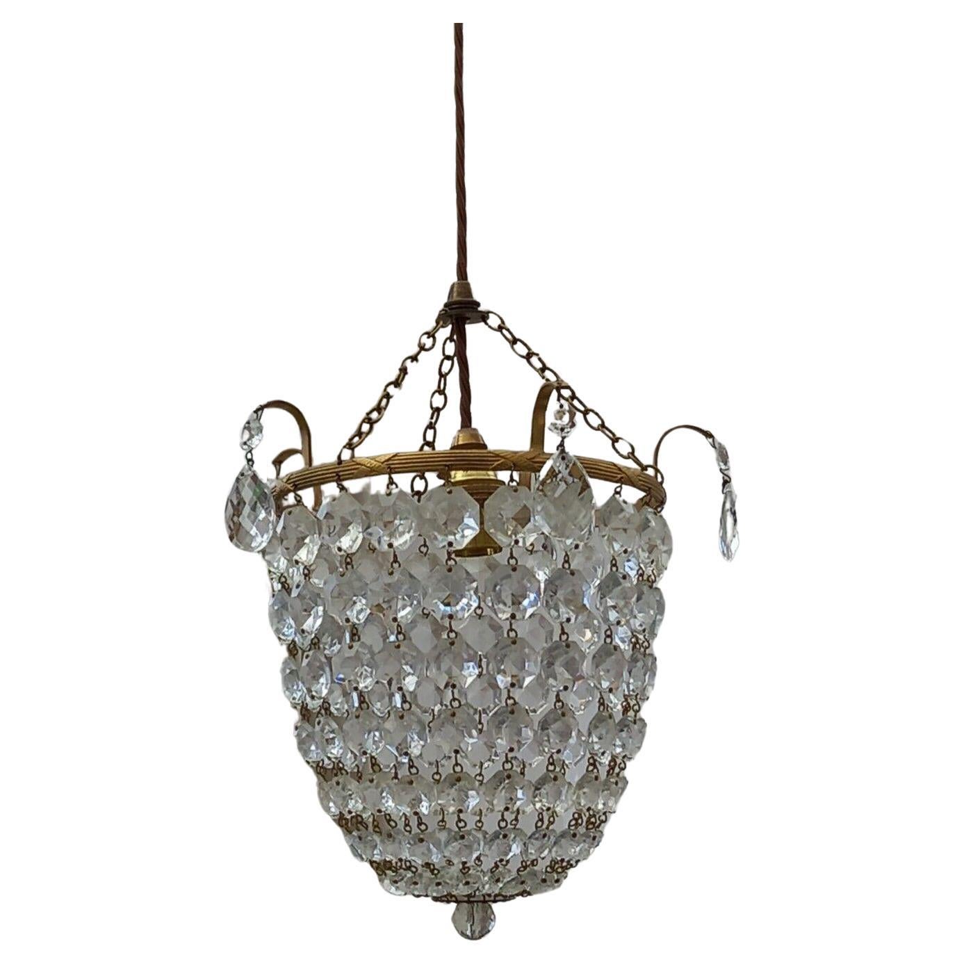 19thc British Empire Bronze with Cut Crystal Lantern style Pendant/ Chandelier For Sale