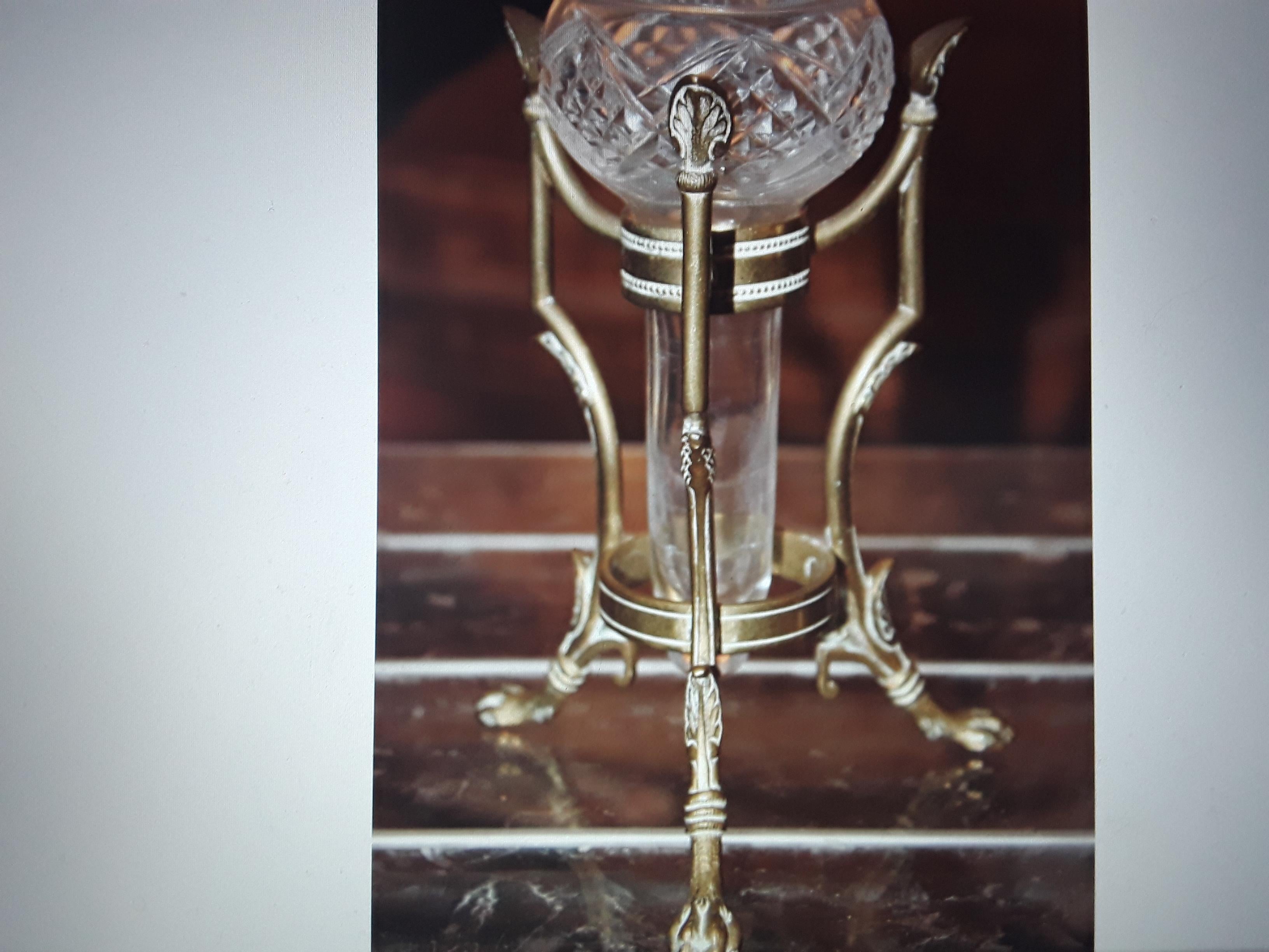 Cristal Vase/Epergne anglais Osler du 19ème siècle en bronze doré et cristal taillé signé en vente