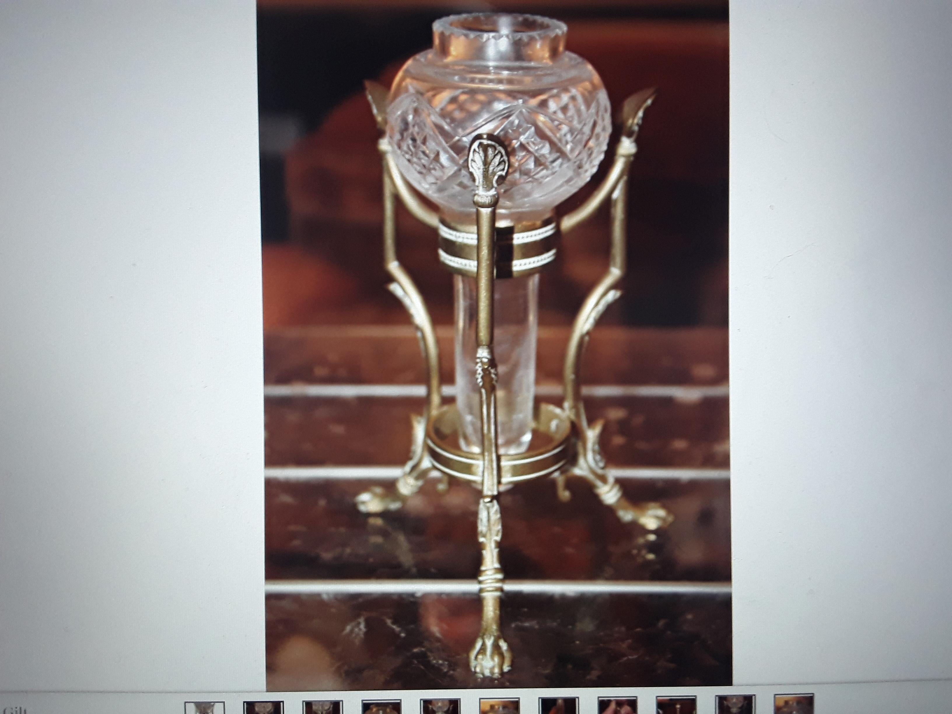 Vase/Epergne anglais Osler du 19ème siècle en bronze doré et cristal taillé signé en vente 1