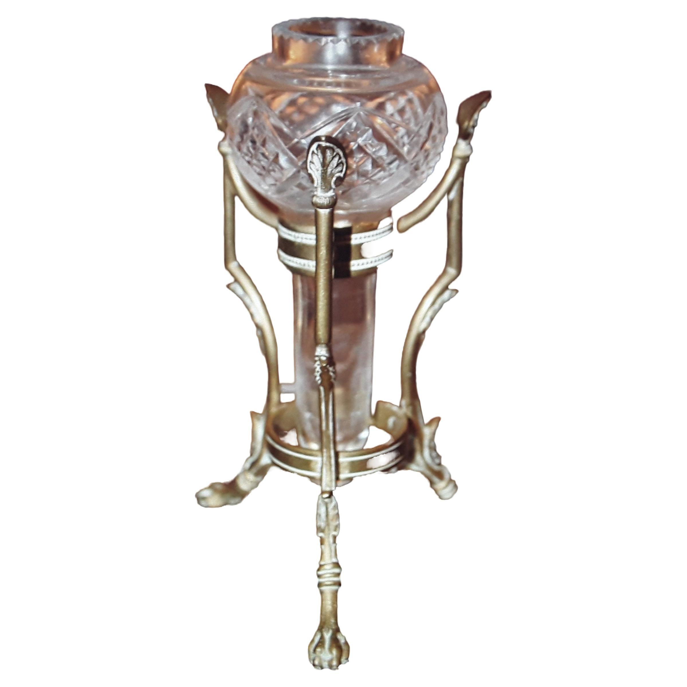 Vase/Epergne anglais Osler du 19ème siècle en bronze doré et cristal taillé signé