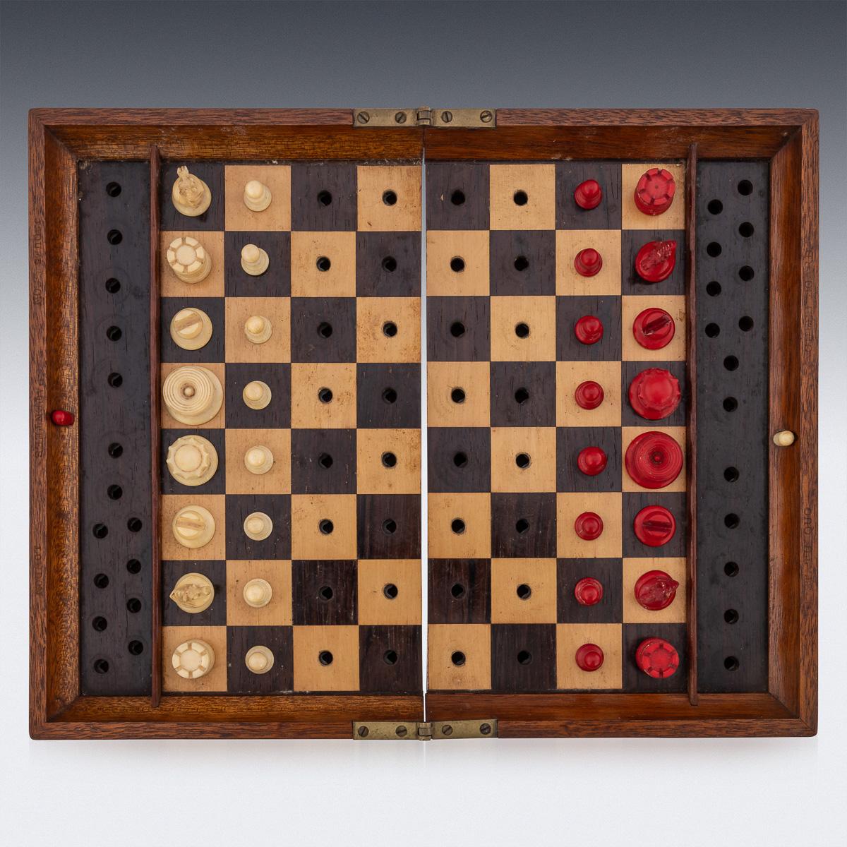 Victorian 19thC British Mahogany Cased Chess Set by Jacques & Son, c.1890 For Sale