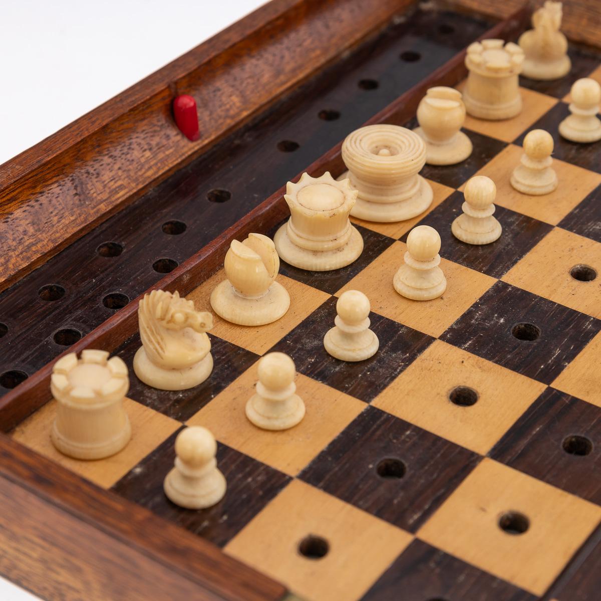 Leather 19thC British Mahogany Cased Chess Set by Jacques & Son, c.1890 For Sale