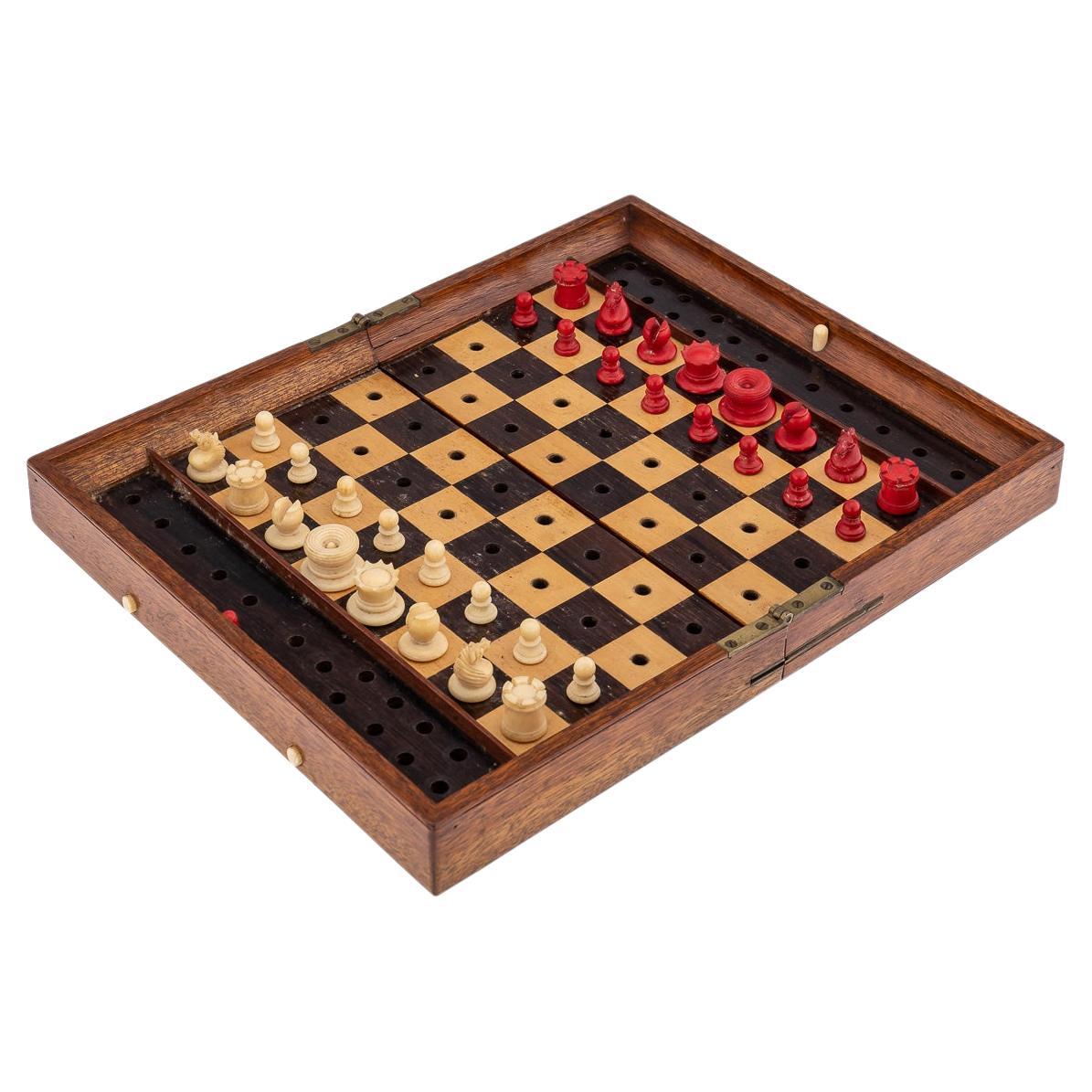 19thC British Mahogany Cased Chess Set by Jacques & Son, c.1890 For Sale
