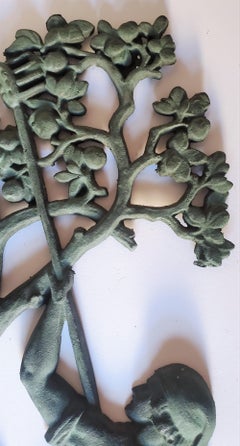 19thc Bronze Apple Picker Wall Plaque