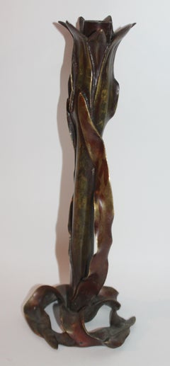 19th Century Bronze Candlestick Holder of Corn Stalk