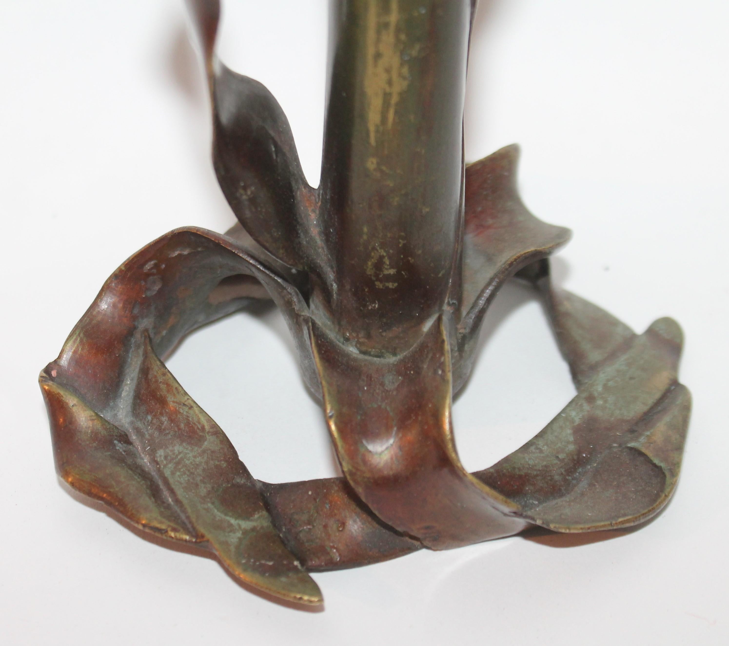 Adirondack 19th Century Bronze Candlestick Holder of Corn Stalk For Sale