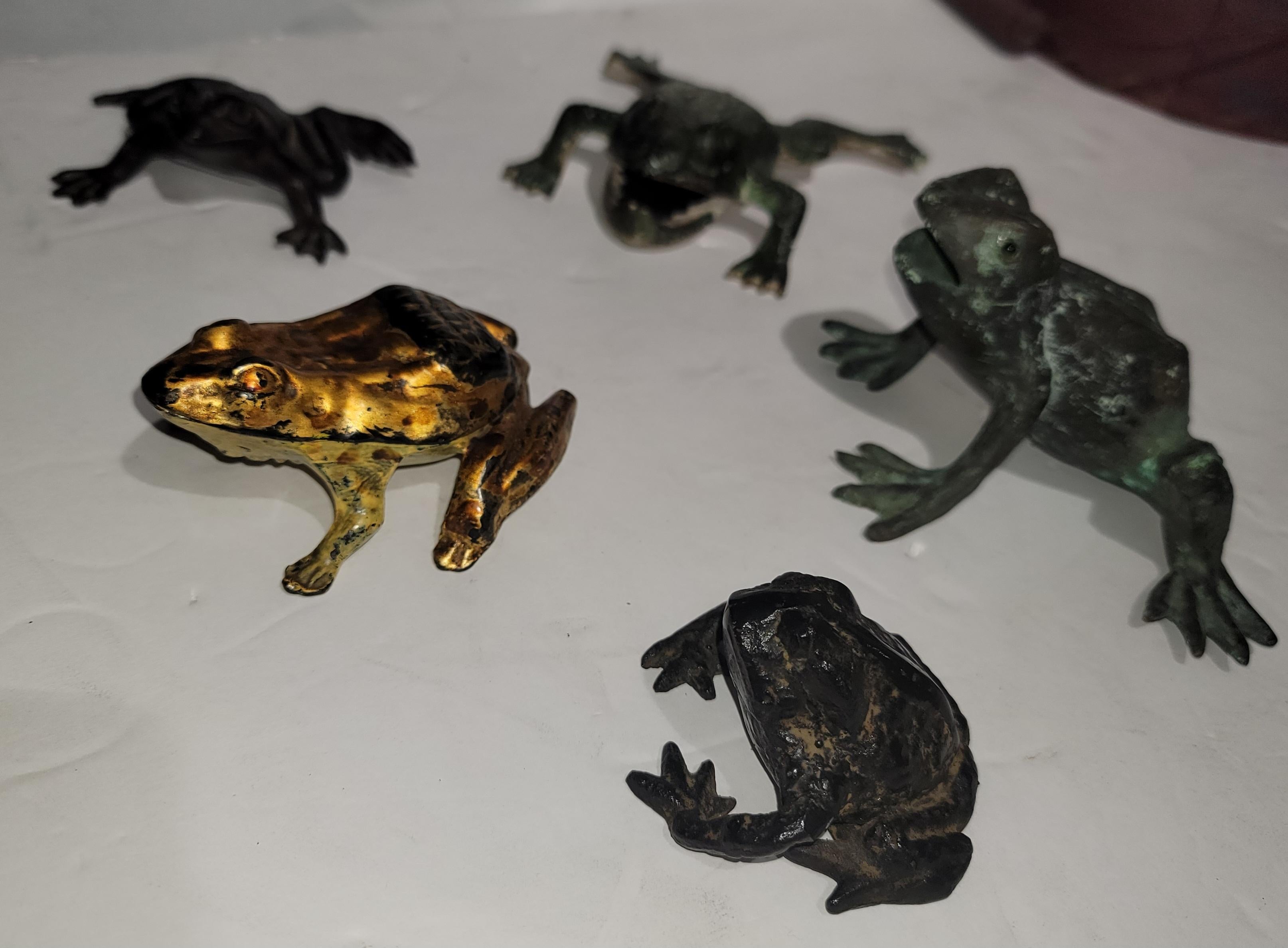 20th Century 19Thc Bronze & Iron Frogs Collection