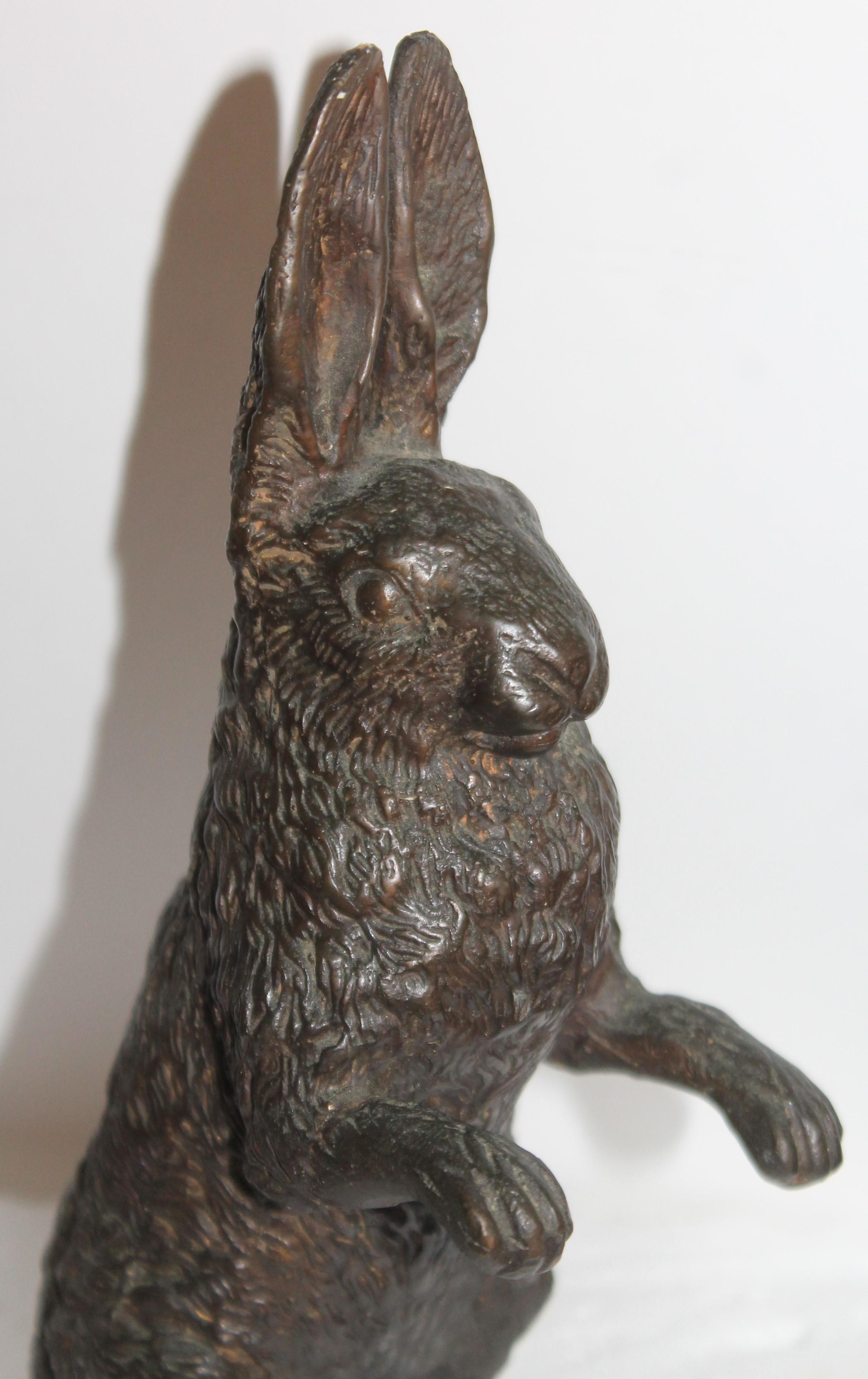 American 19th Century Bronze Rabbit Sculpture Brass Basket Full of Fruit