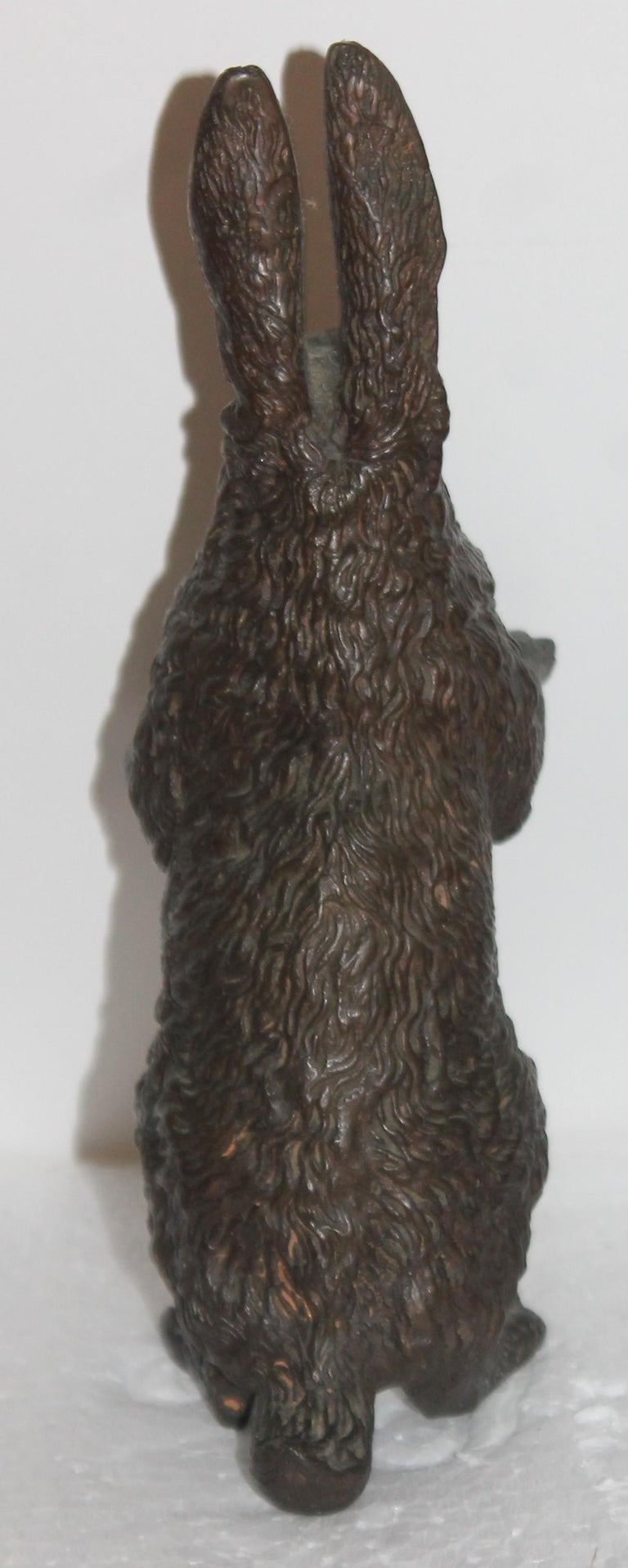 19th Century Bronze Rabbit Sculpture Brass Basket Full of Fruit at 1stDibs