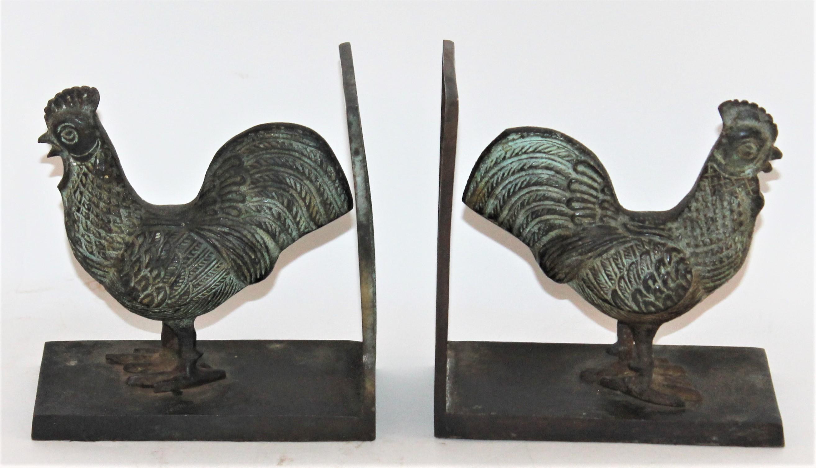 This pair of bronze rooster bookends are in fantastic condition with a fine patina. The shape are amazing and have a French look but are American.