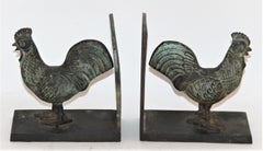 19th Century Bronze Rooster Bookends, Pair