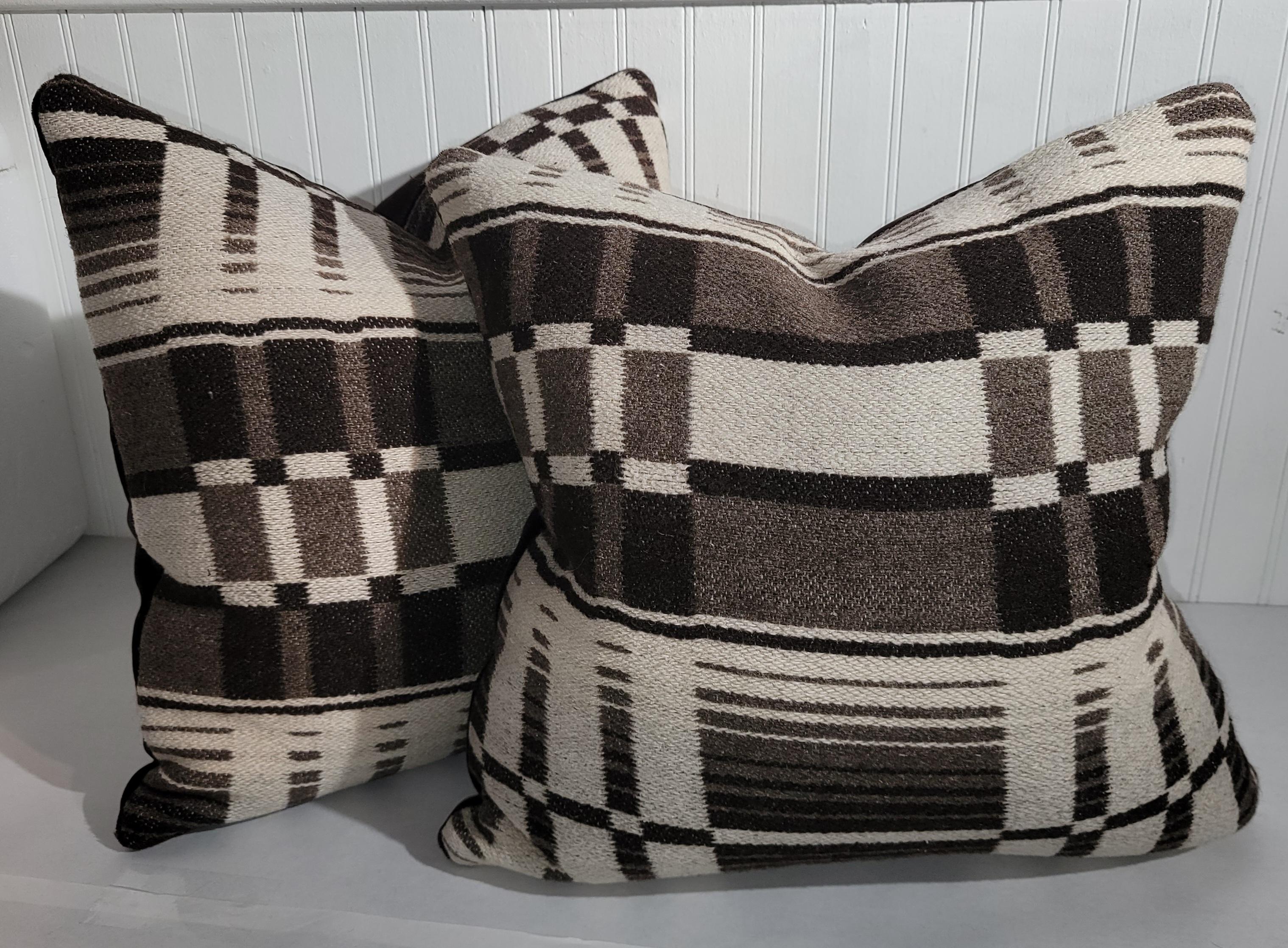 American 19th Century Brown & Cream Horse Blanket Pillows, 4 For Sale