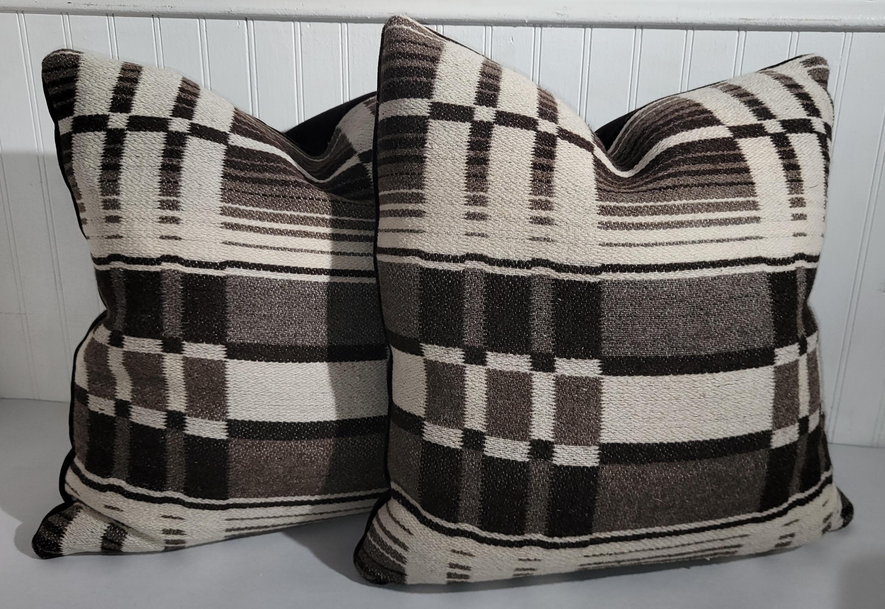 Hand-Woven 19th Century Brown & Cream Horse Blanket Pillows, 4 For Sale