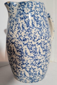 19thc Bulbous Sponge Ware Design Pitcher