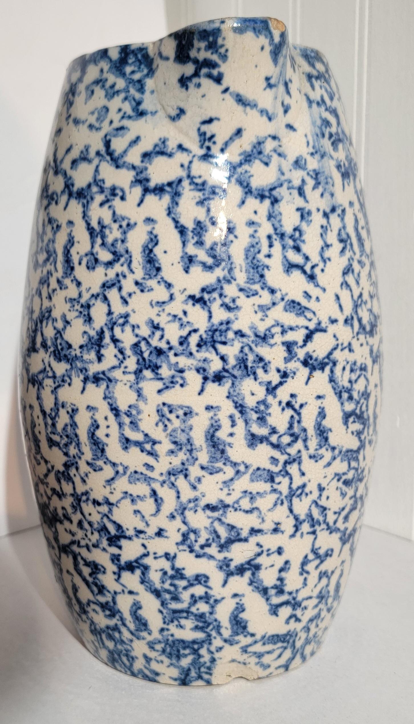 Adirondack 19thc Bulbous Sponge Ware Design Pitcher For Sale