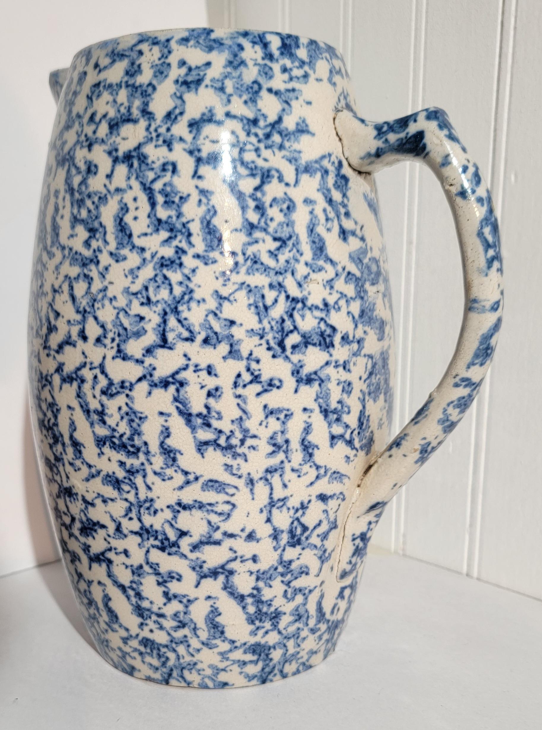 19th Century 19thc Bulbous Sponge Ware Design Pitcher For Sale