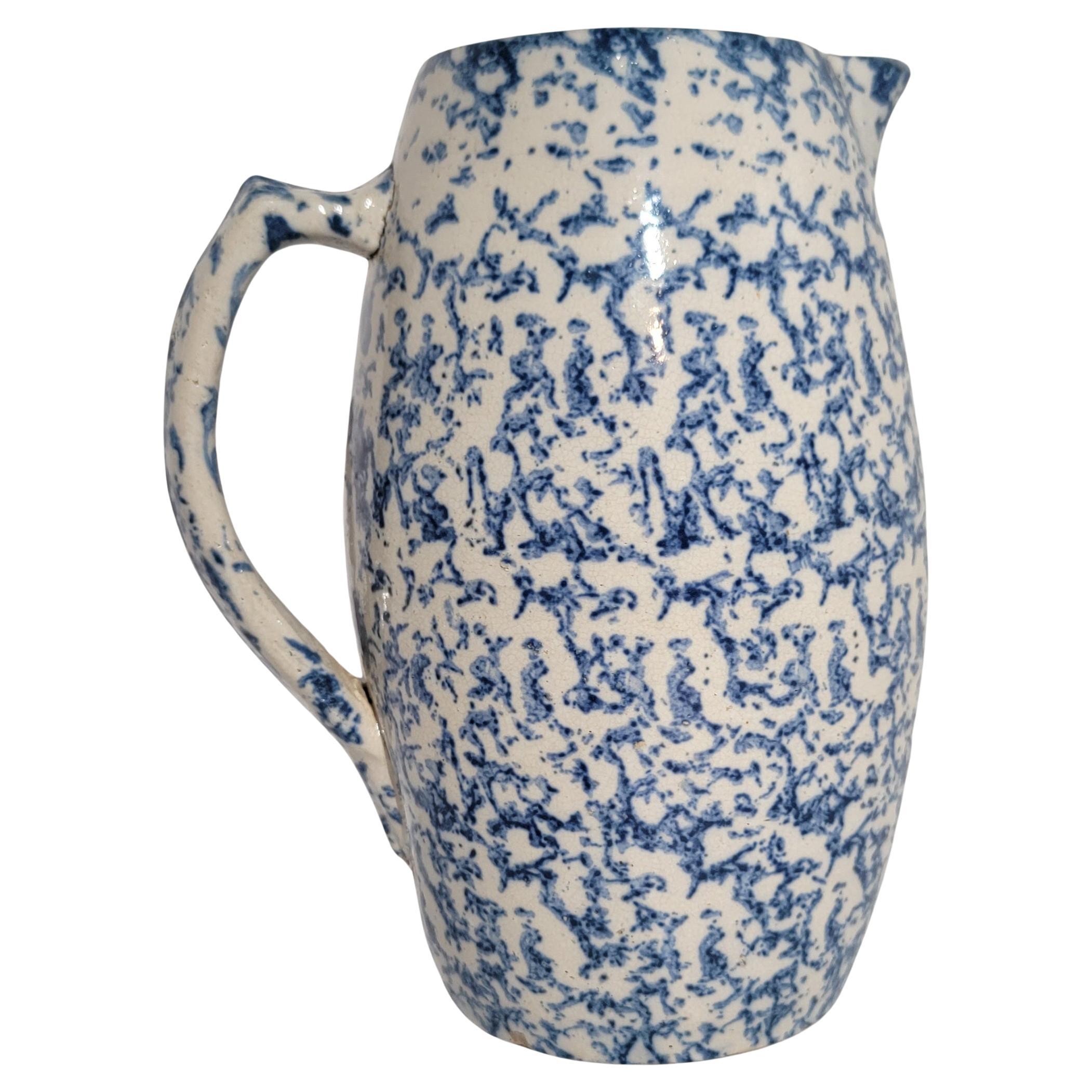 19thc Bulbous Sponge Ware Design Pitcher For Sale