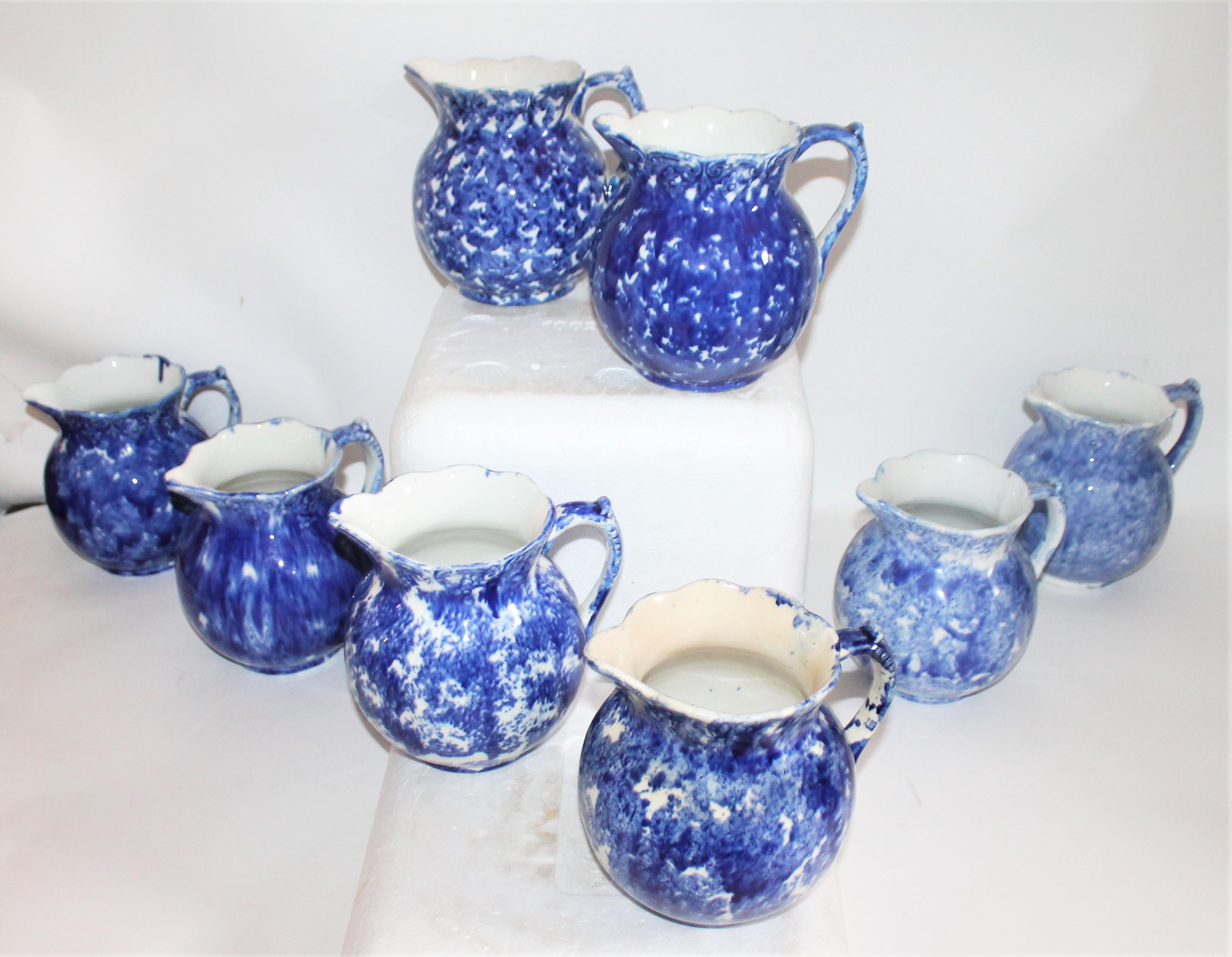 Country 19th Century Bulbous Sponge Ware Pitcher Collection, 8 Pieces For Sale
