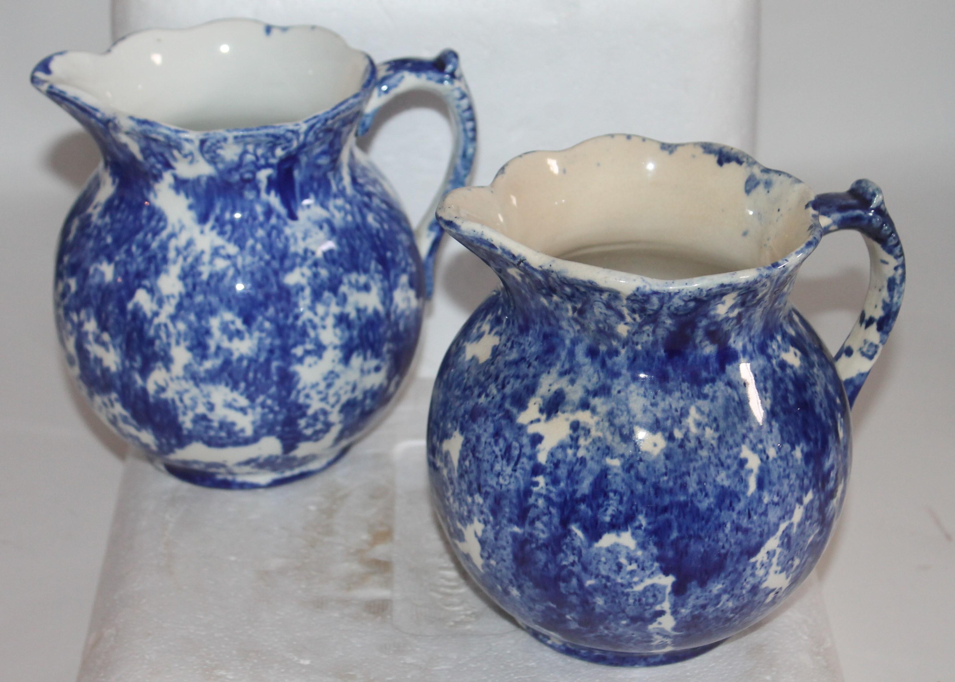 Pottery 19th Century Bulbous Sponge Ware Pitcher Collection, 8 Pieces For Sale