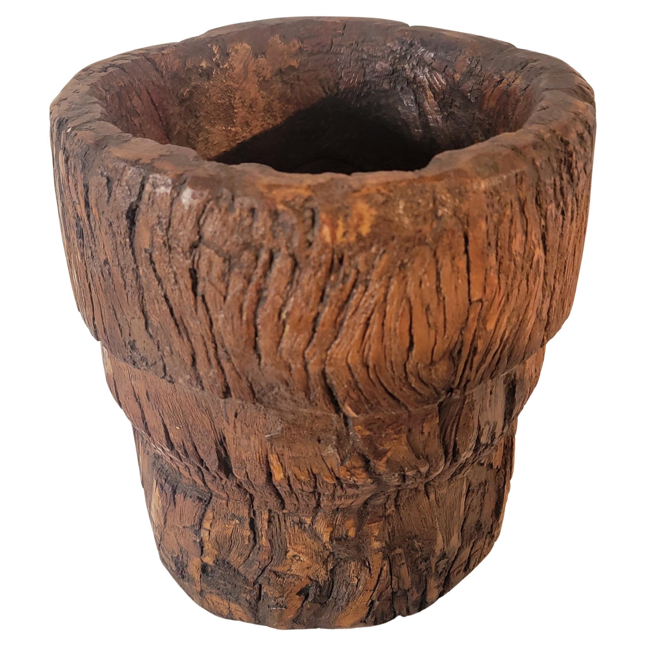 19thc Burl Wood Bucket/Container