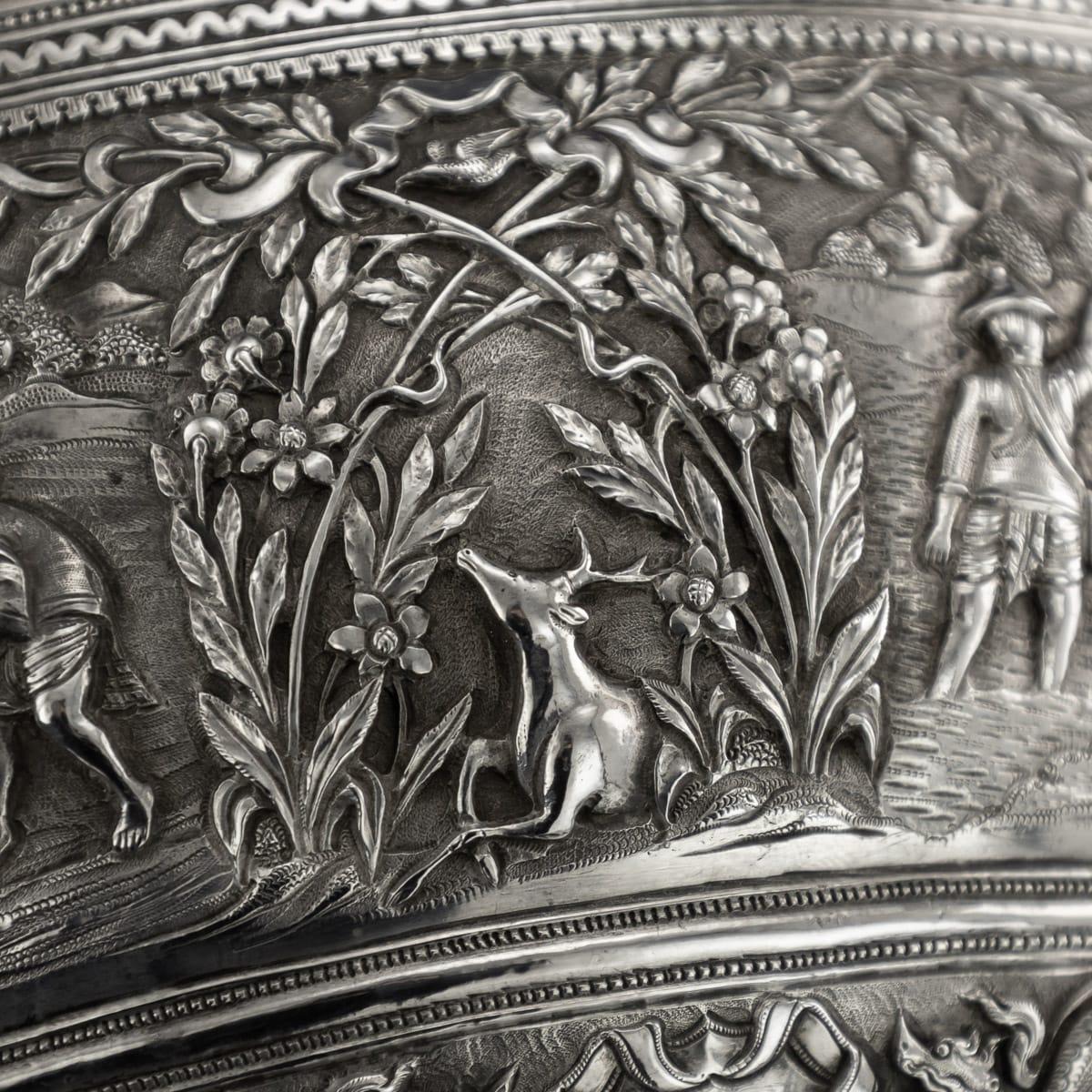Handgefertigte birmanische Schale aus massivem Silber des 19. Jahrhunderts, um 1880 im Angebot 7