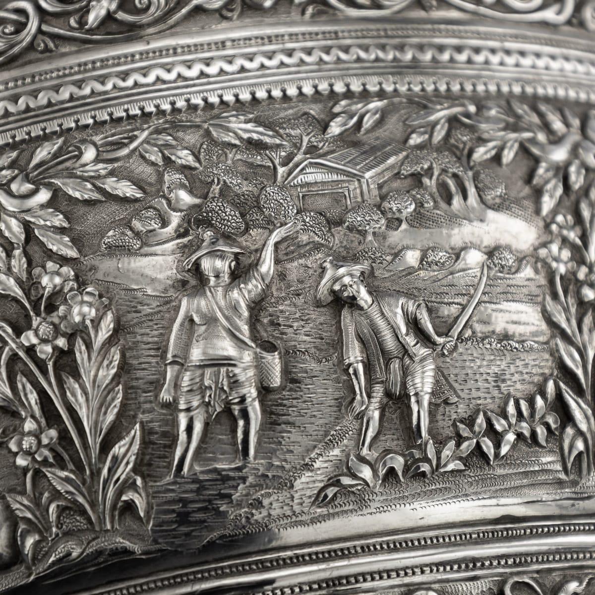 Handgefertigte birmanische Schale aus massivem Silber des 19. Jahrhunderts, um 1880 im Angebot 8