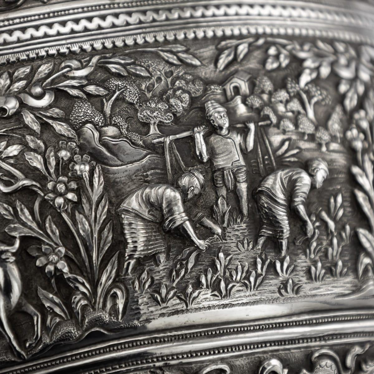 19th Century Burmese Solid Silver Handcrafted Bowl, circa 1880 For Sale 10