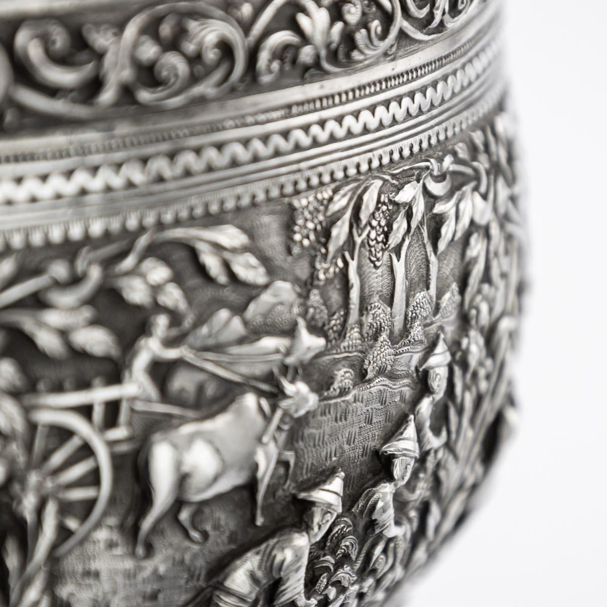 19th Century Burmese Solid Silver Handcrafted Bowl, circa 1880 For Sale 15