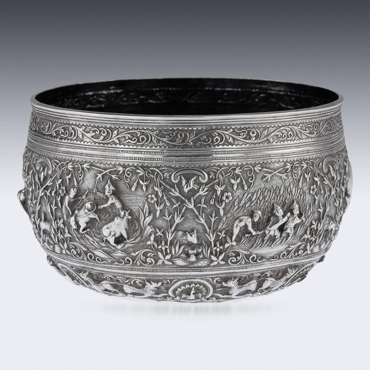 19th Century Burmese Solid Silver Handcrafted Bowl, circa 1880 In Good Condition In Royal Tunbridge Wells, Kent