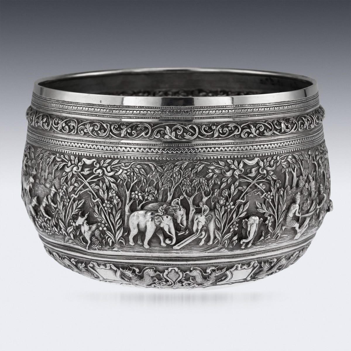 19th Century Burmese Solid Silver Handcrafted Bowl, circa 1880 In Good Condition For Sale In Royal Tunbridge Wells, Kent