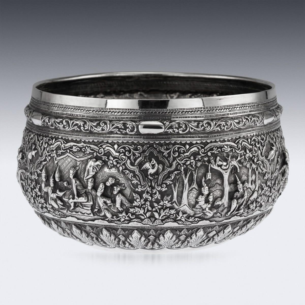 19th Century Burmese Solid Silver Handcrafted Bowl, circa 1880 1