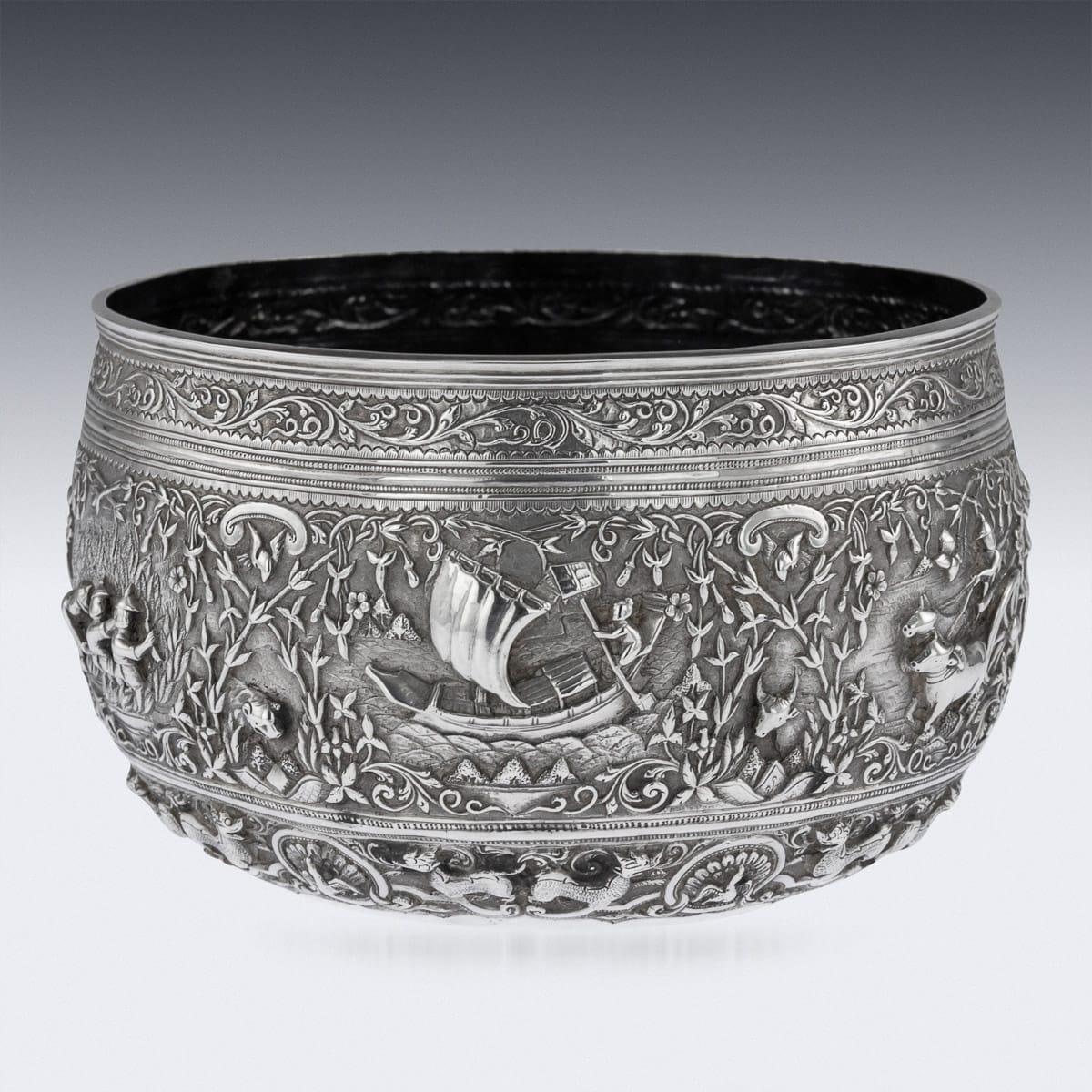 19th Century Burmese Solid Silver Handcrafted Bowl, circa 1880 1