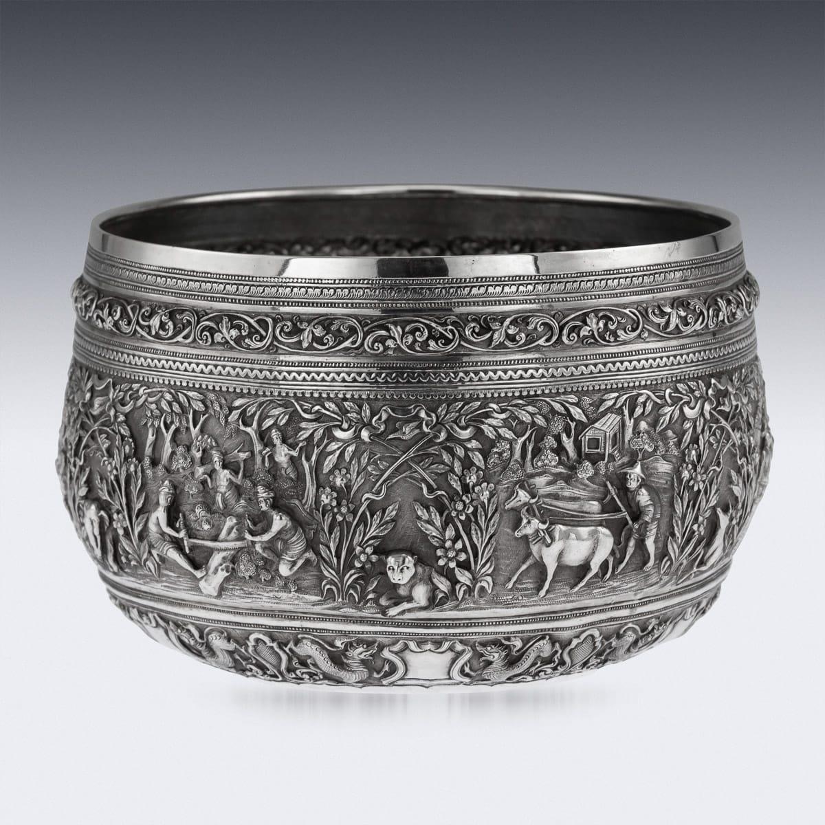 Ciotola artigianale in argento massiccio birmano del XIX secolo, circa 1880 In condizioni buone in vendita a Royal Tunbridge Wells, Kent